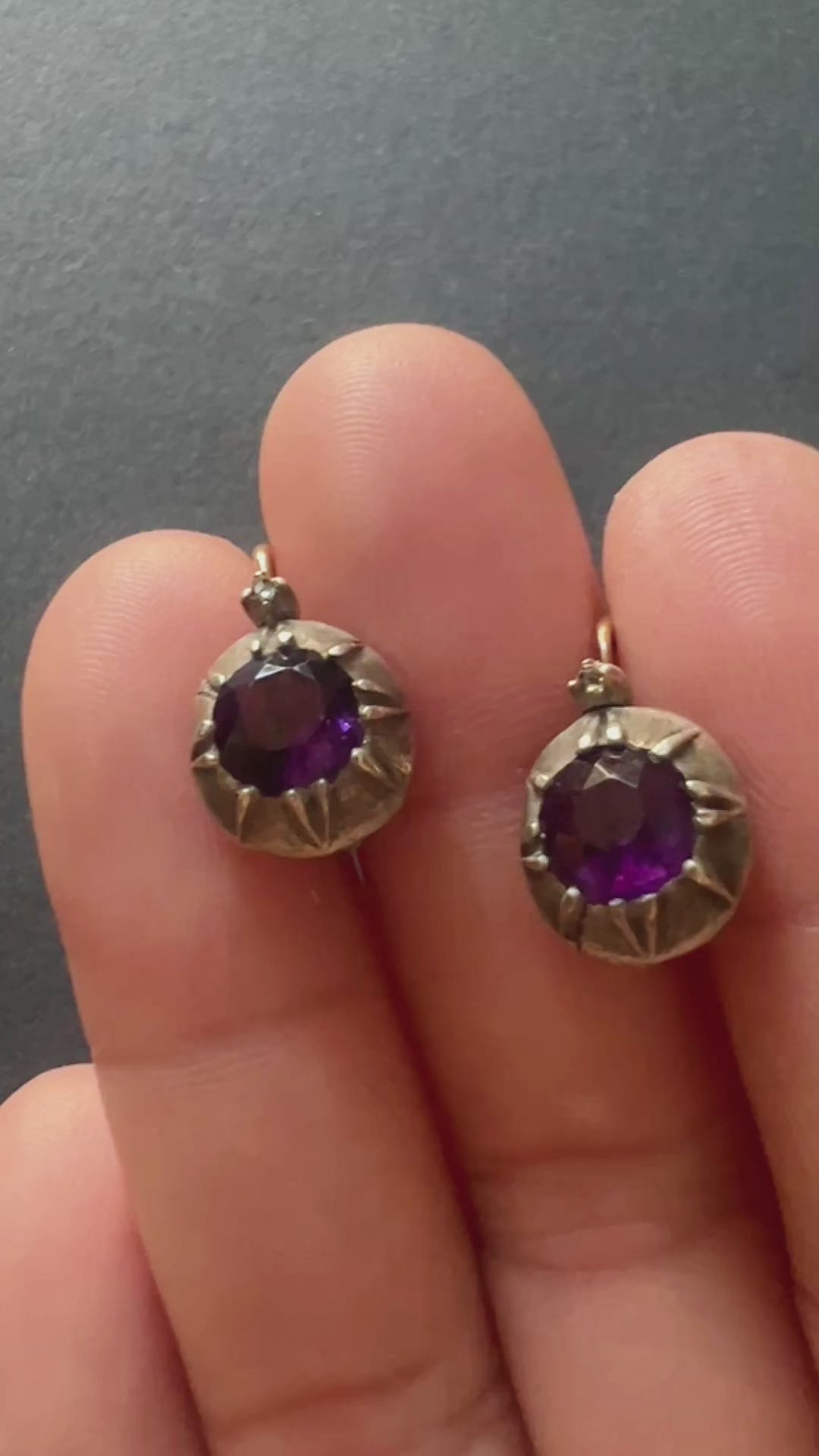 Victorian era 18K gold amethyst dormeuses earrings