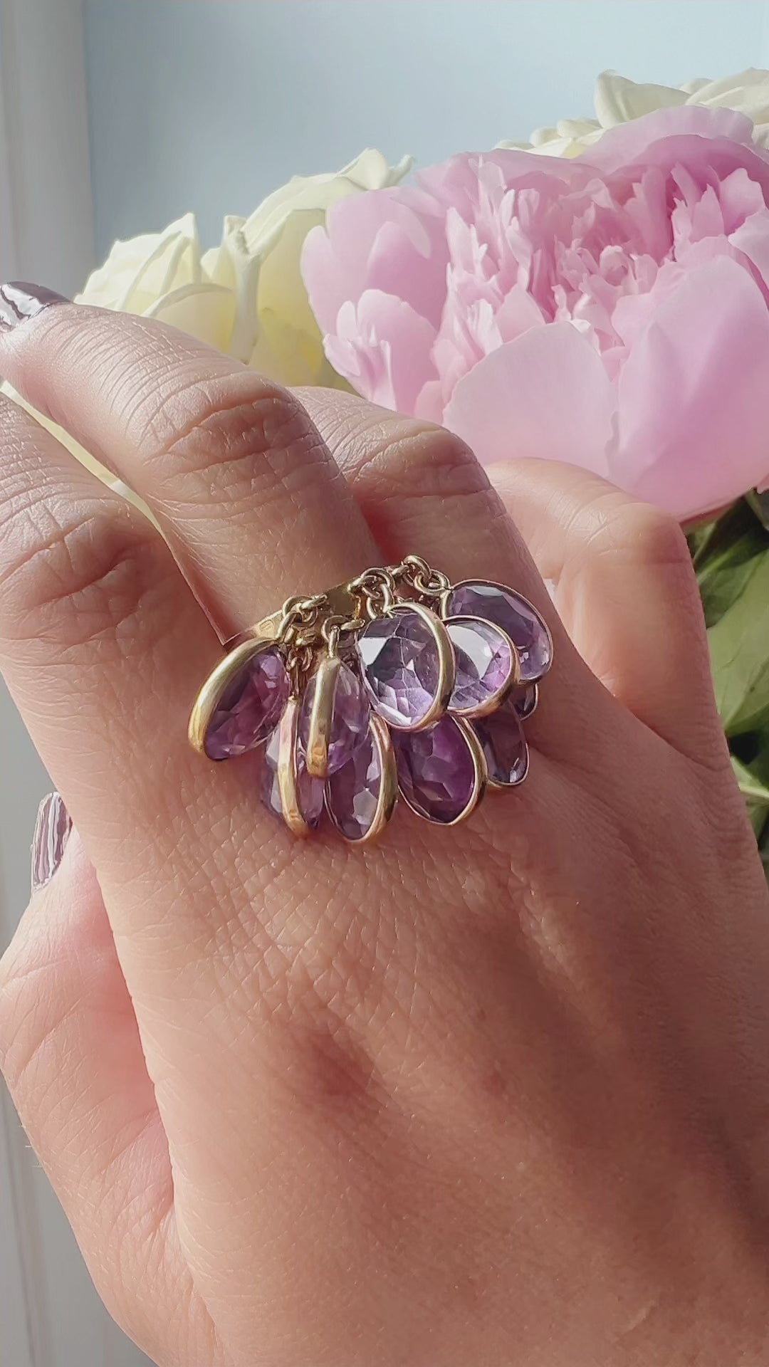 French 18K Yellow Gold Amethyst Tassel Ring