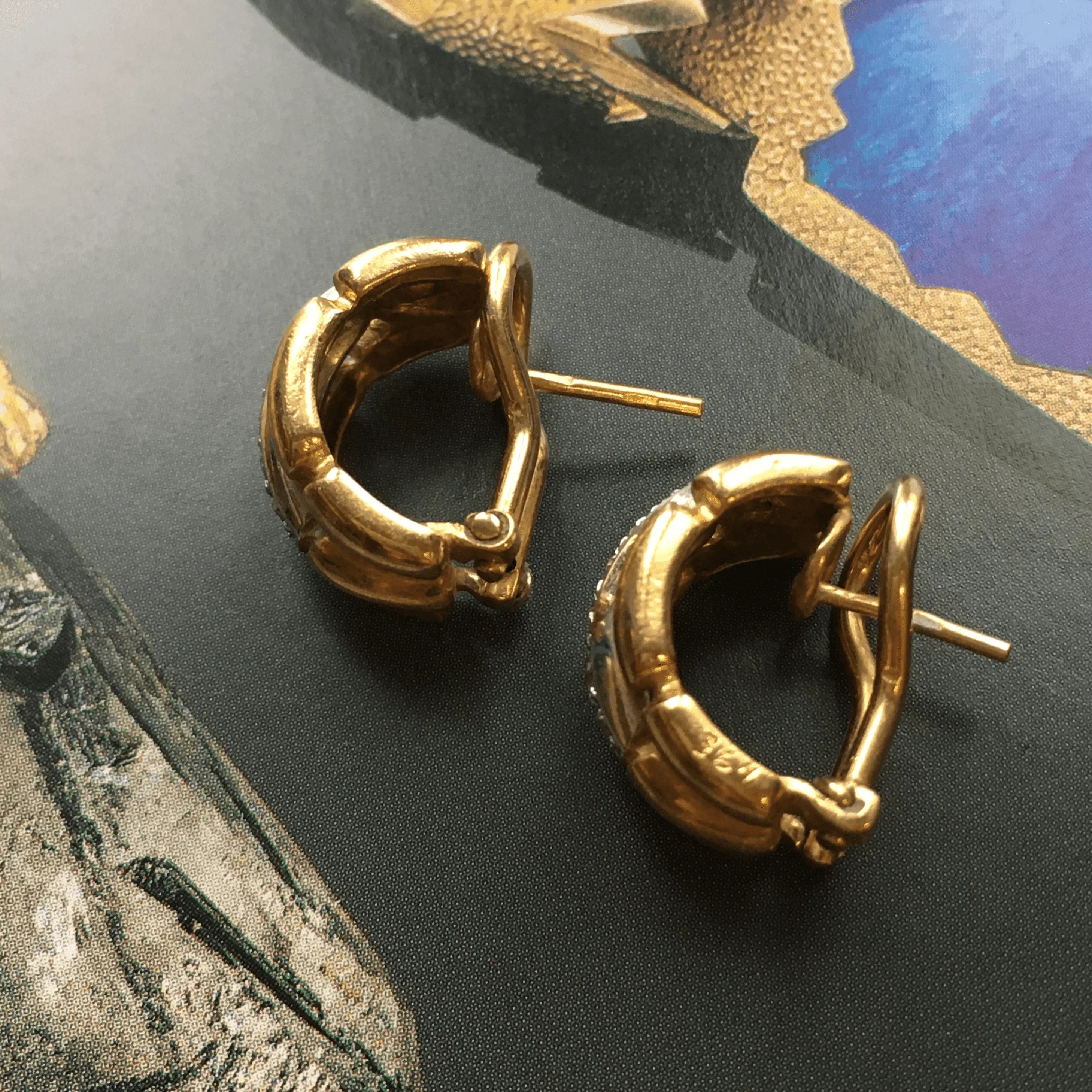 Vintage Retro 18k Yellow White Gold diamond earrings - Curiously timeless