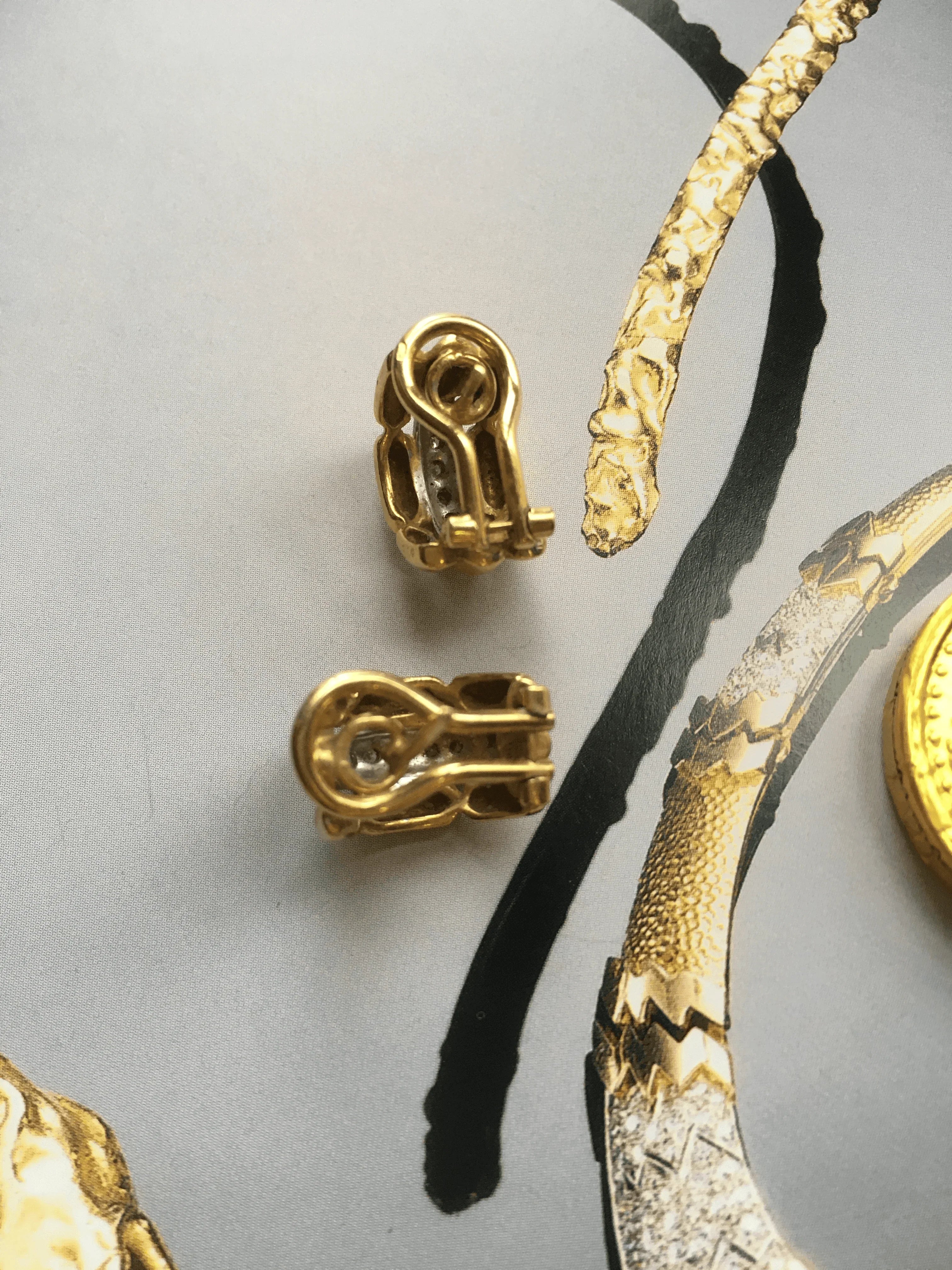 Vintage Retro 18k Yellow White Gold diamond earrings - Curiously timeless