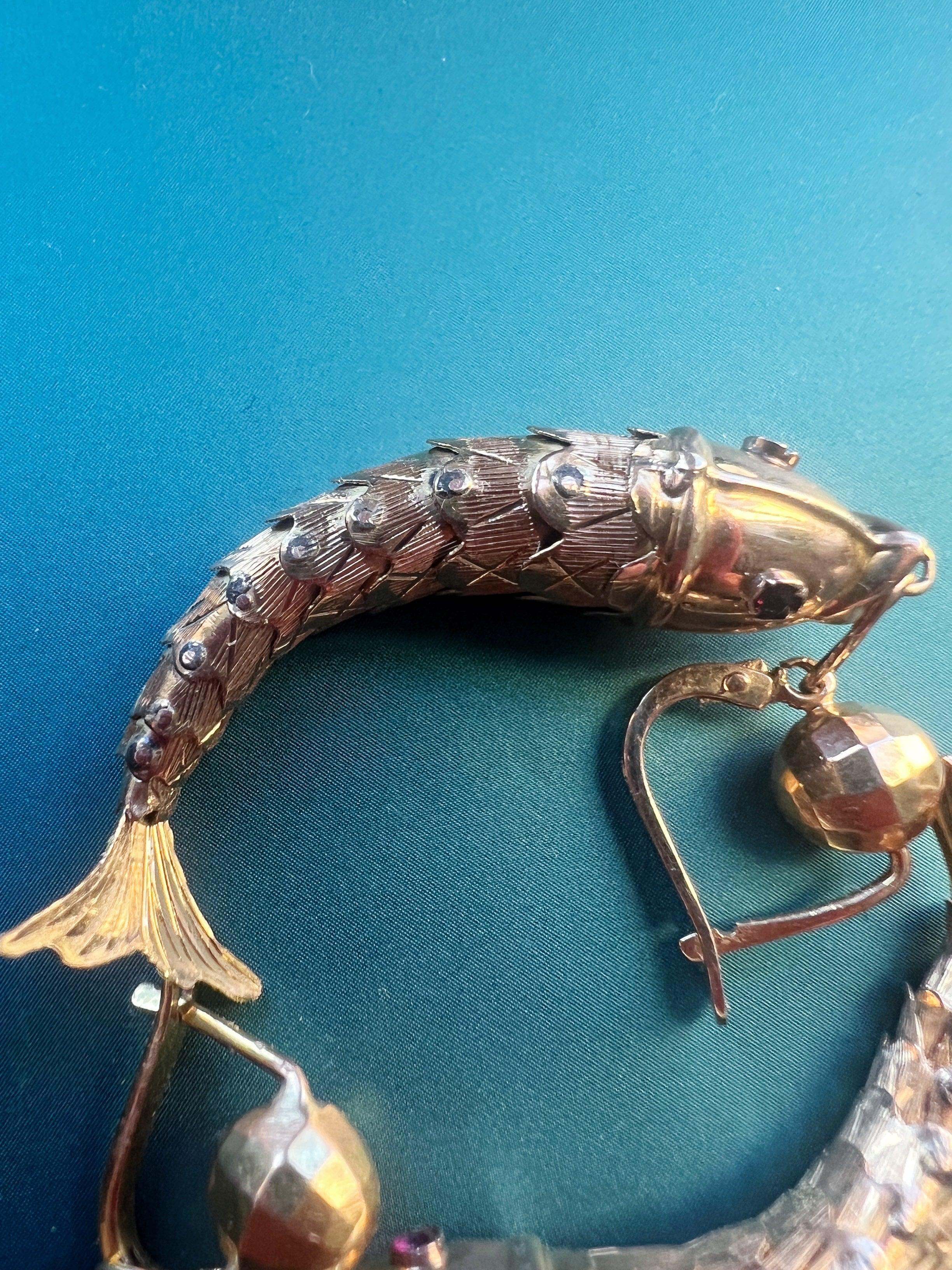 18K yellow gold articulated carp fish earrings - Curiously timeless
