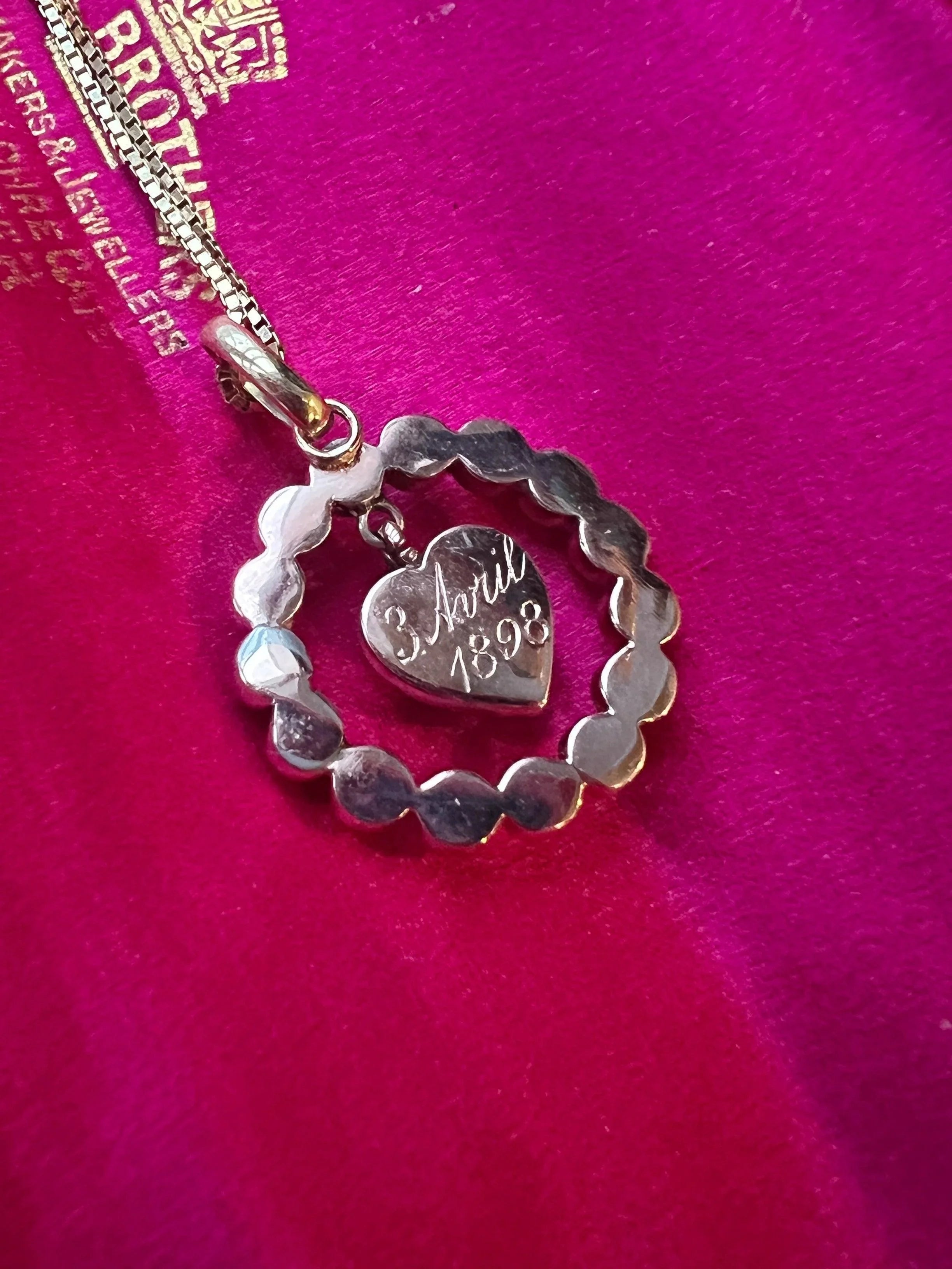 Sweet antique 18K gold swinging opal heart pearl pendant - Curiously timeless