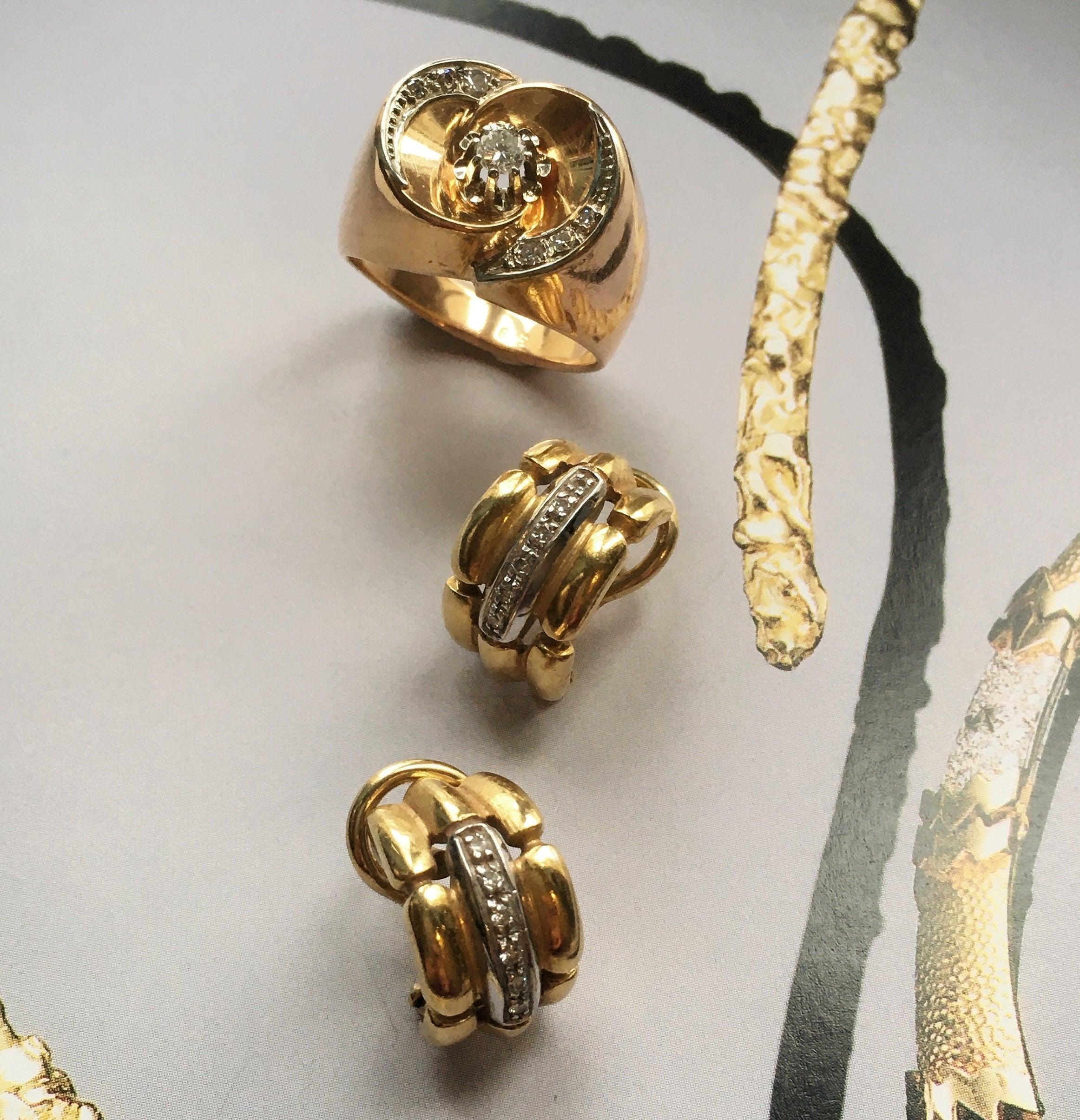 Vintage Retro 18k Yellow White Gold diamond earrings - Curiously timeless