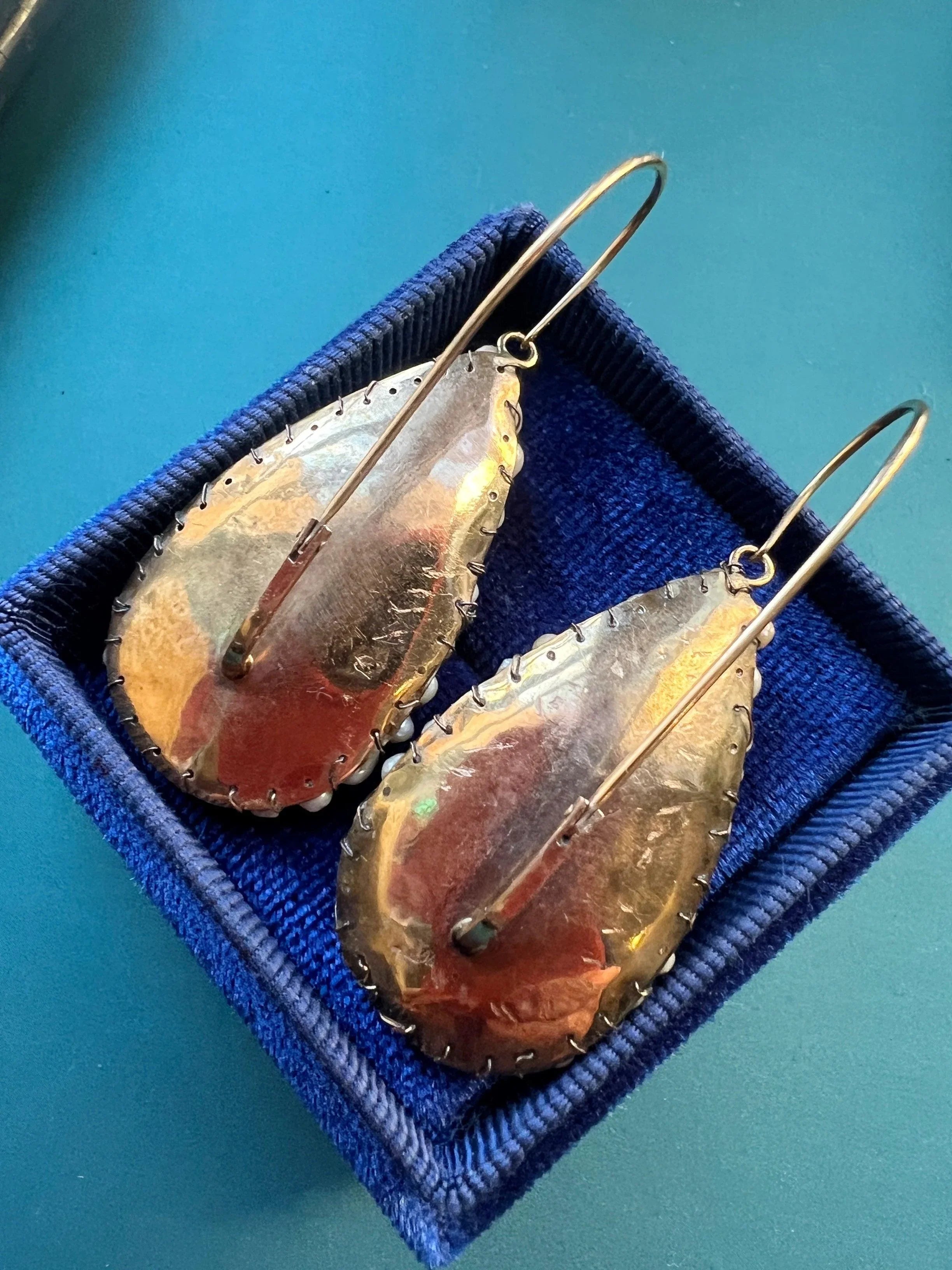 Exceptional antique 14k gold Italian natural pearl cherub angel earrings - Curiously timeless