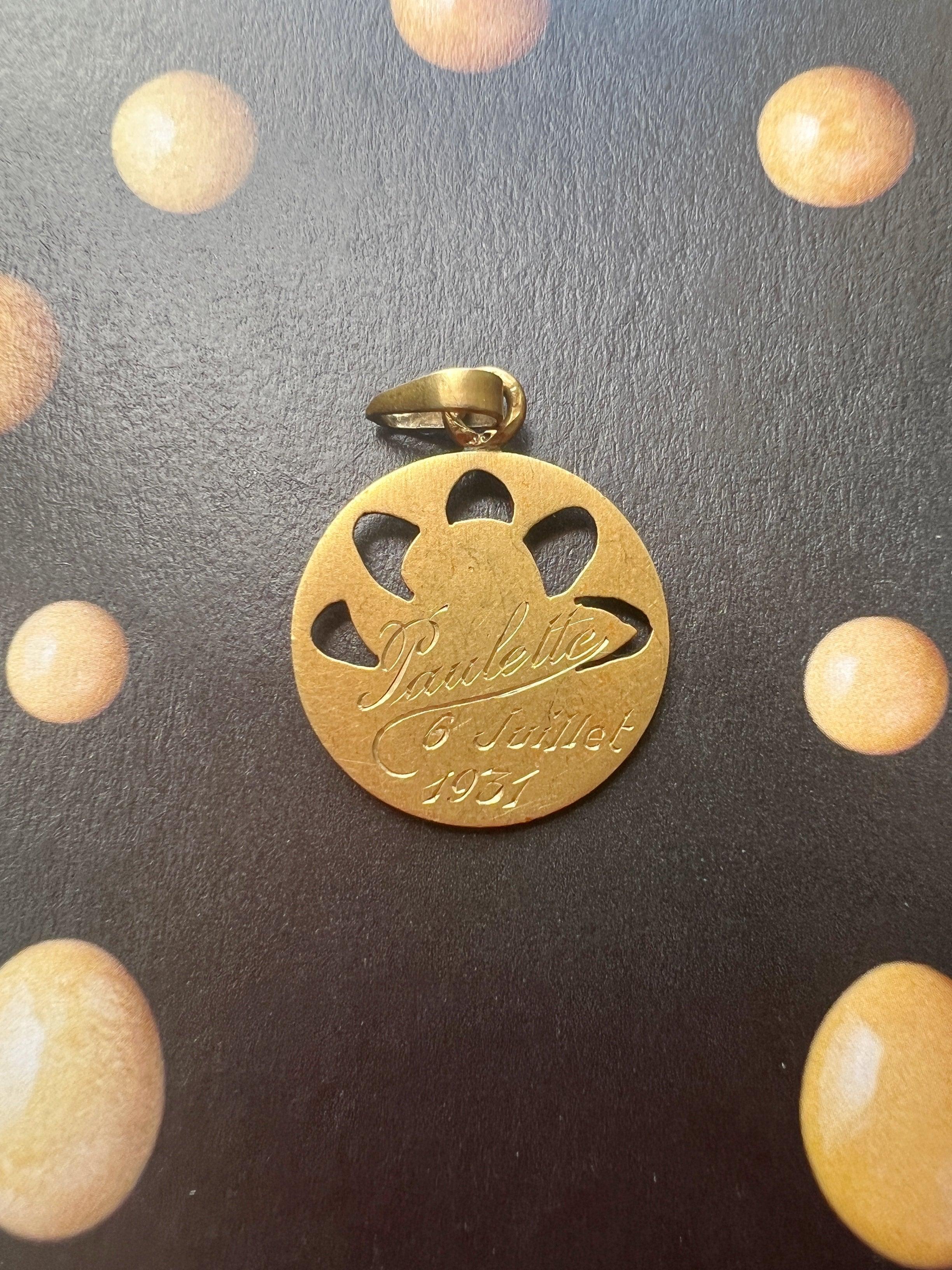 French Art Deco era 18K gold Angel Raphael singed medal - Curiously timeless