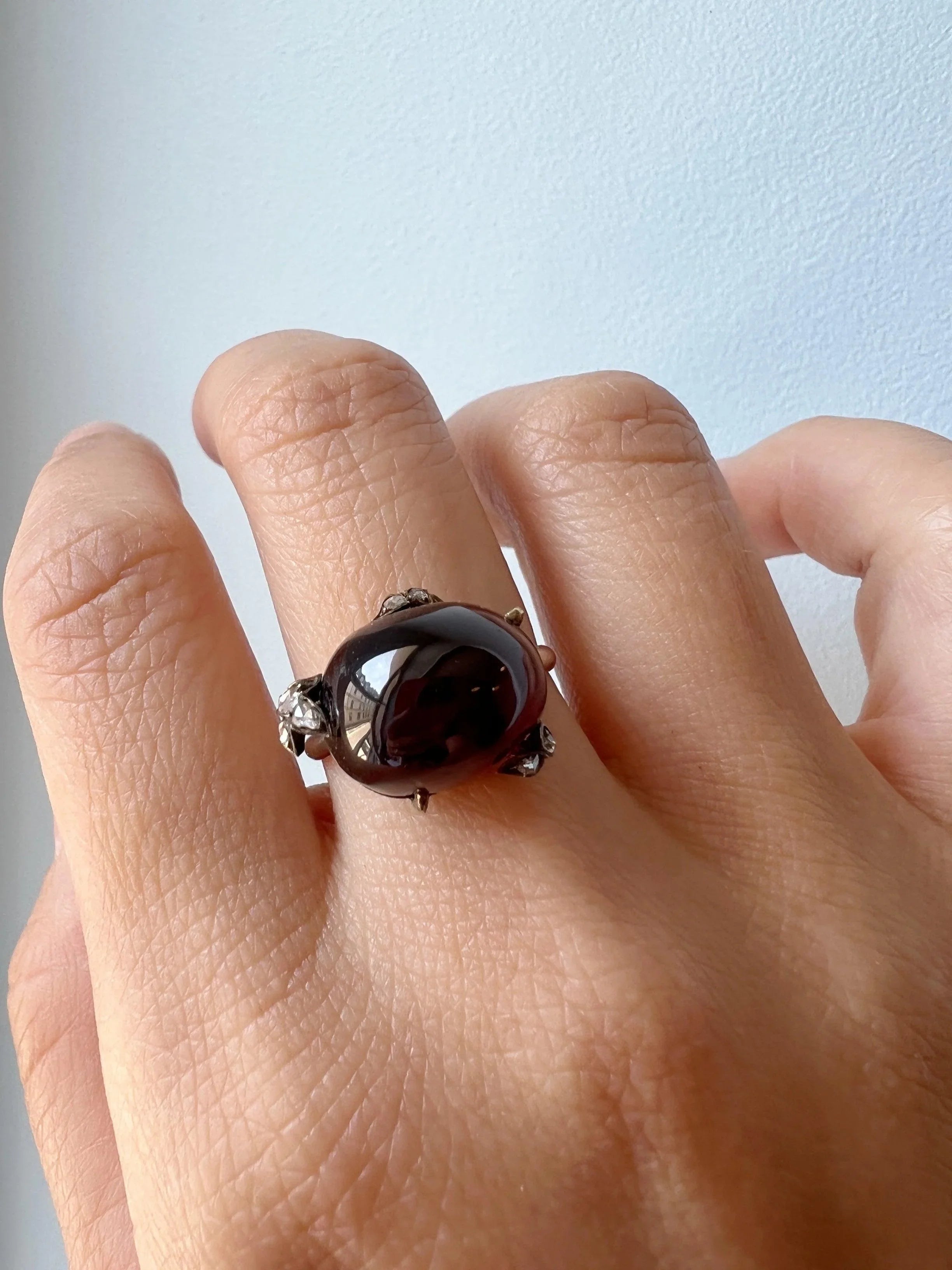 French antique garnet rose cut diamond 18K gold floral ring - Curiously timeless