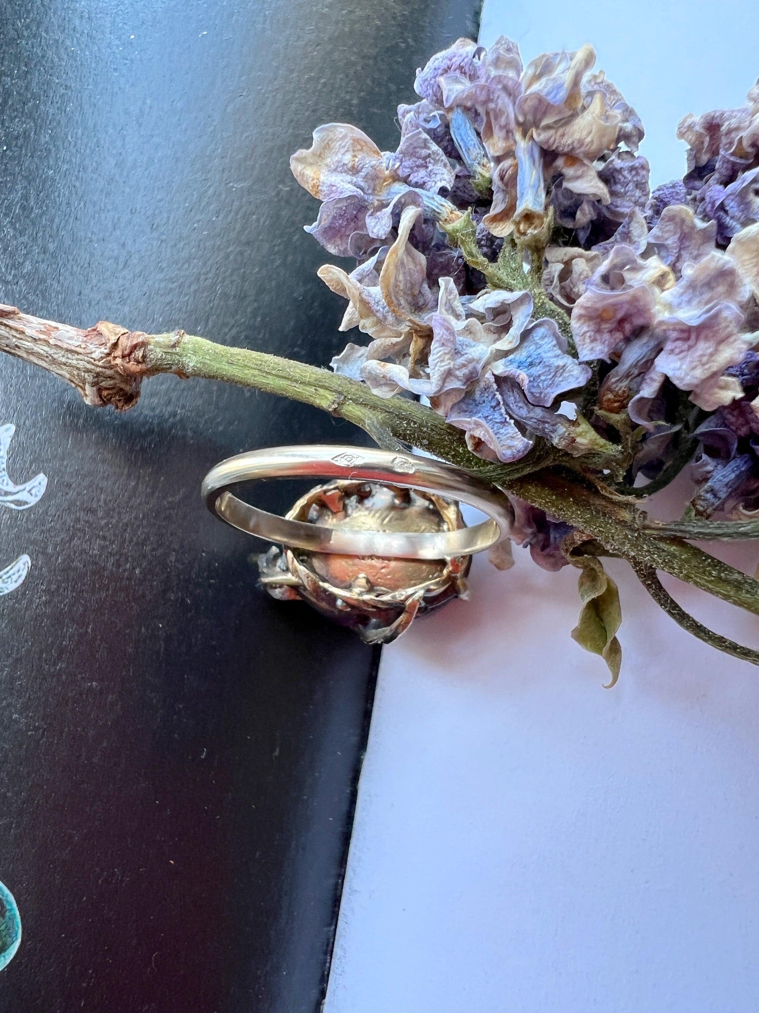 French antique garnet rose cut diamond 18K gold floral ring - Curiously timeless