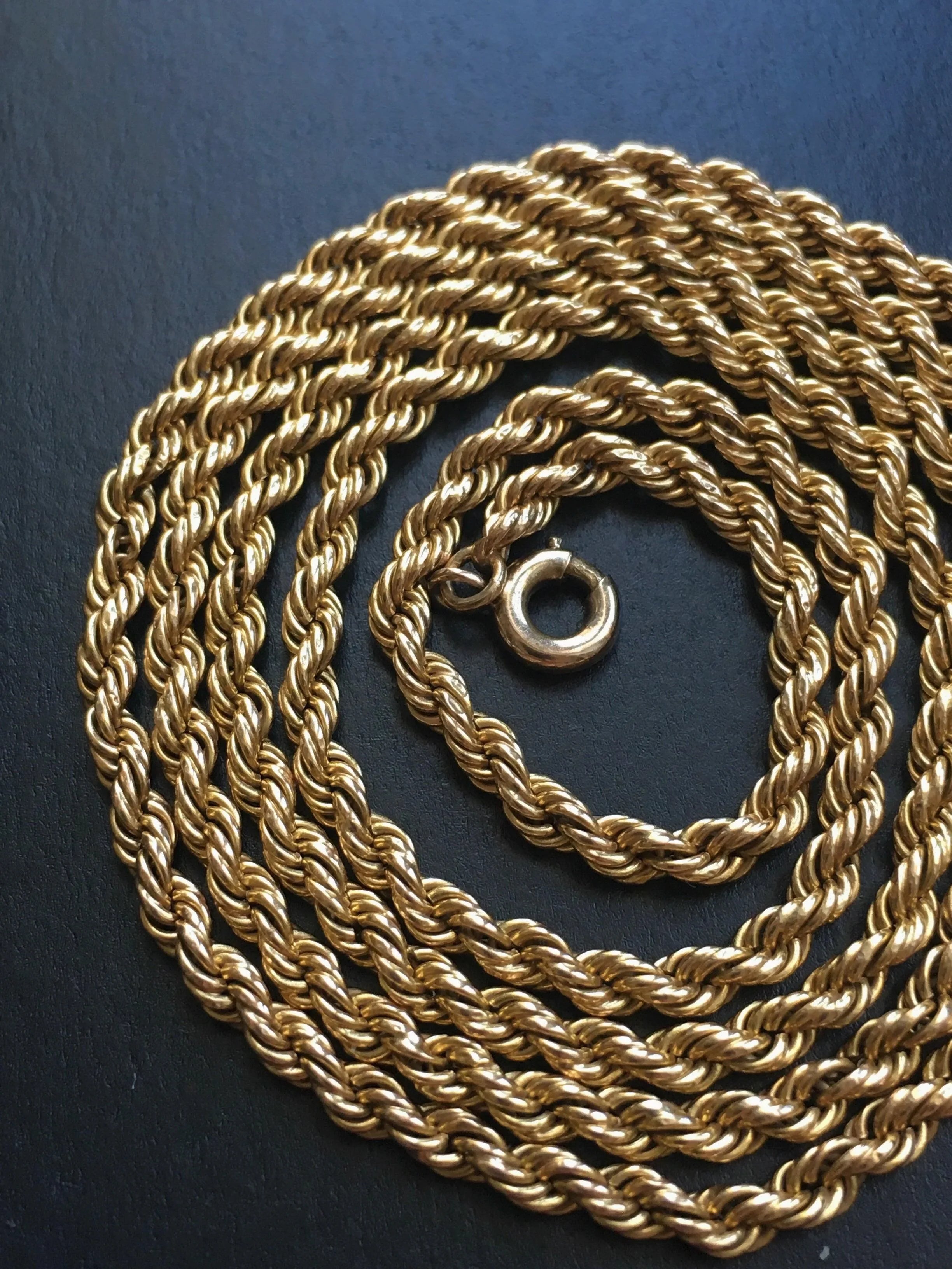Beautiful French Antique 18K gold twisted long chain necklace - Curiously timeless