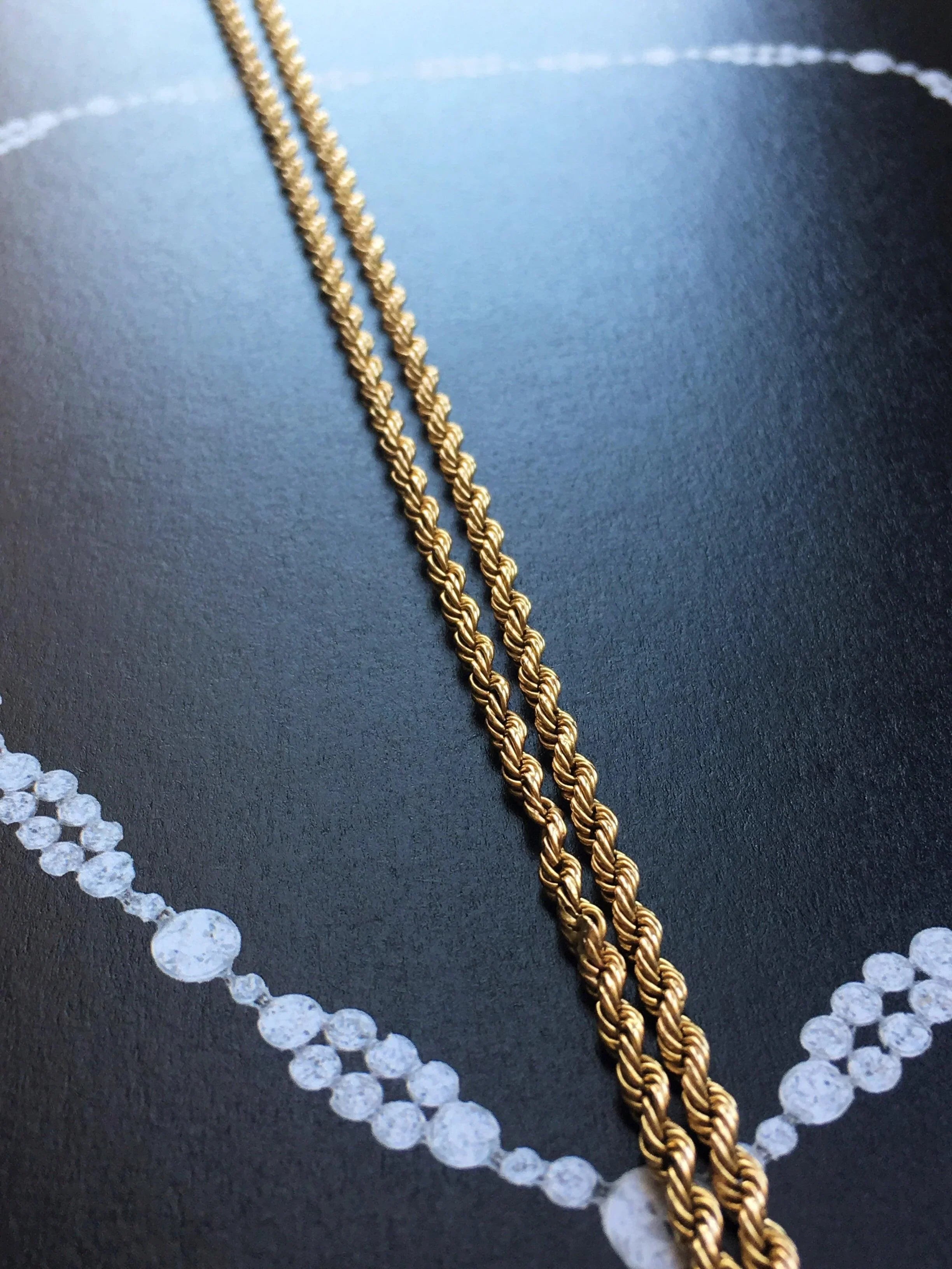 Beautiful French Antique 18K gold twisted long chain necklace - Curiously timeless