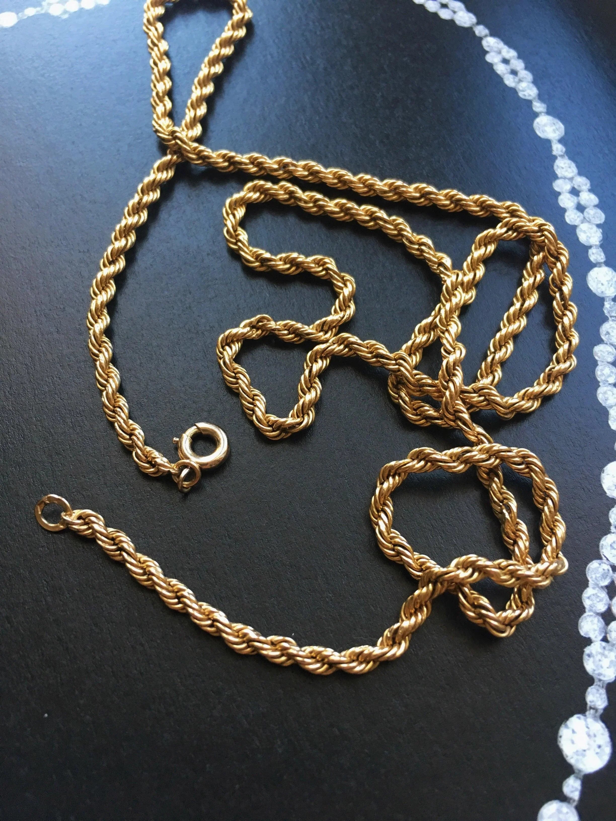 Beautiful French Antique 18K gold twisted long chain necklace - Curiously timeless
