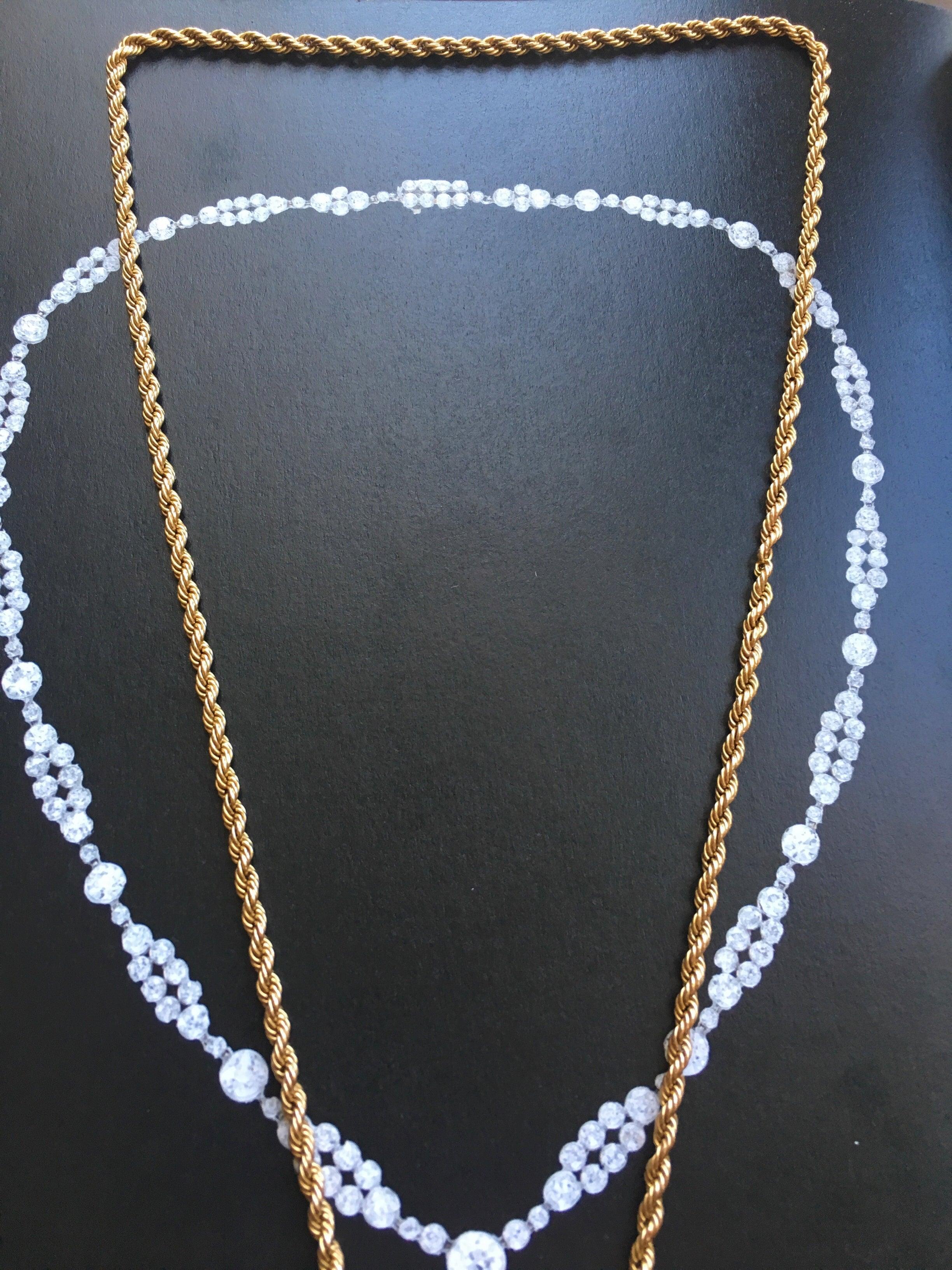 Beautiful French Antique 18K gold twisted long chain necklace - Curiously timeless