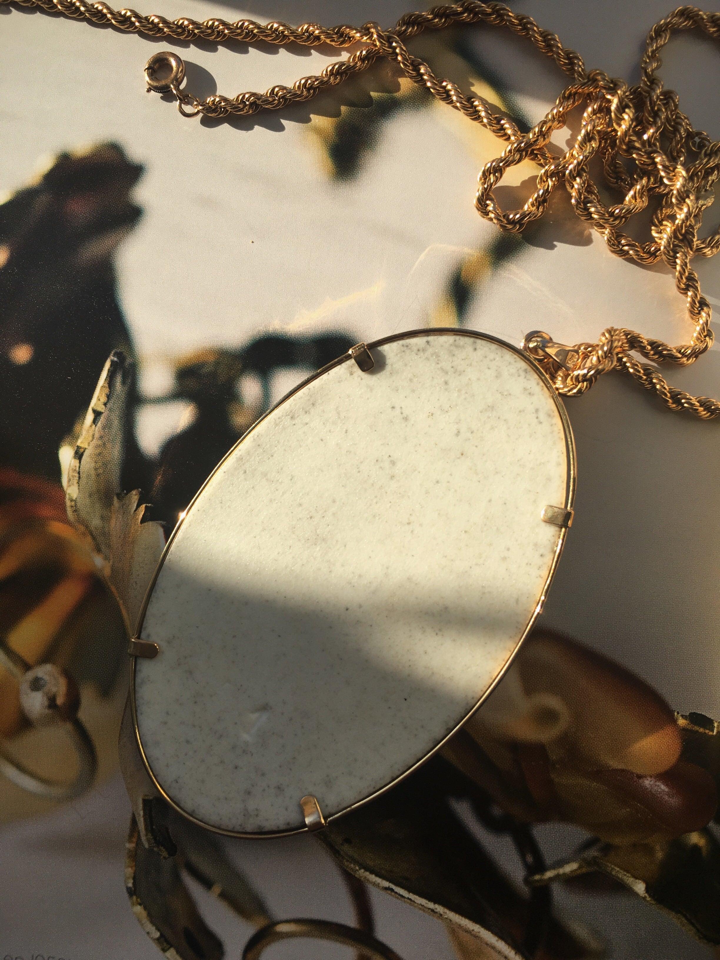 Impressive French antique 18K gold Bacchus miniature portrait pendant - Curiously timeless
