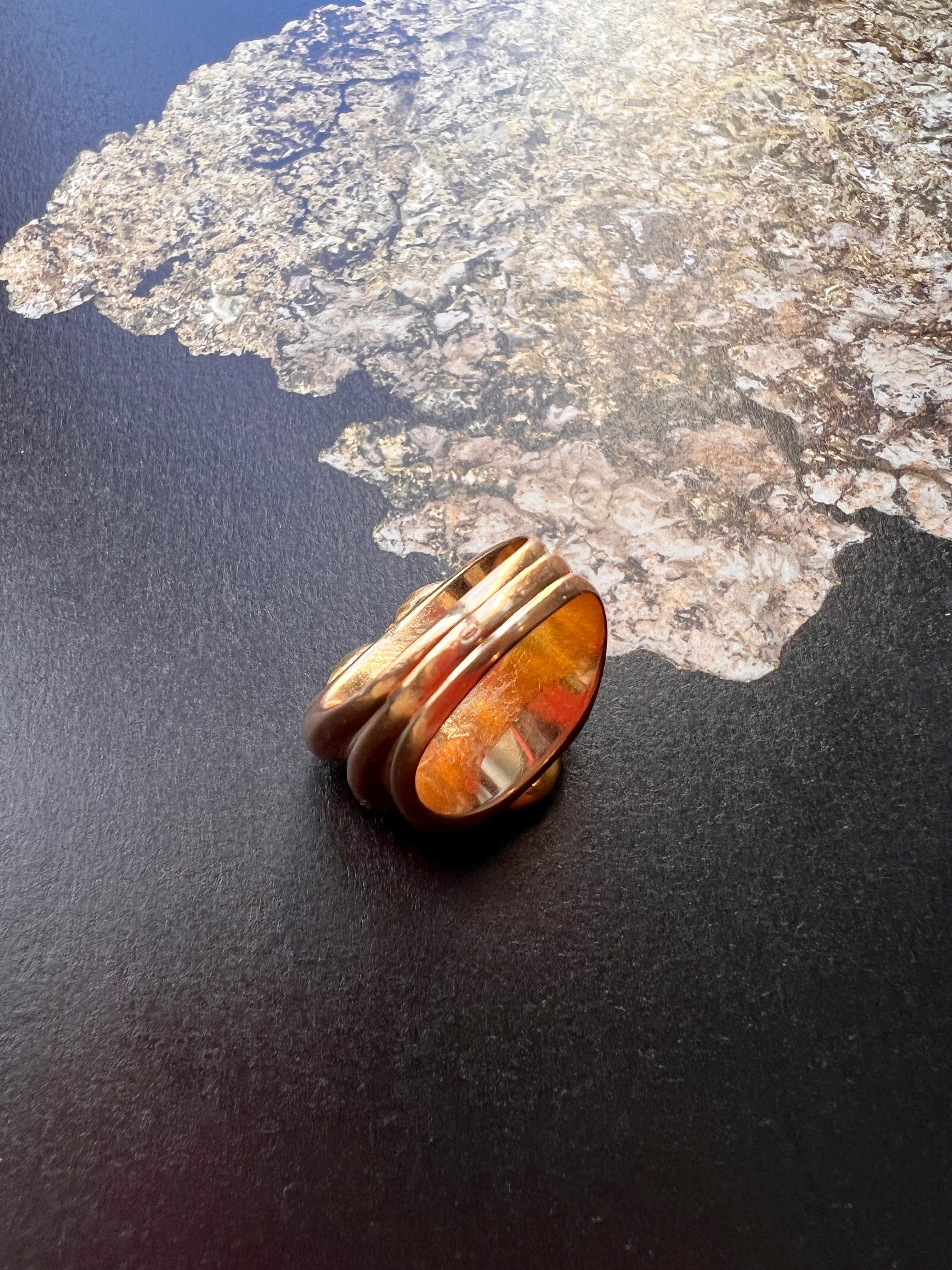 Lovely French Vintage 1950s 18K gold Green Guilloche Enamel Diamond heart tank ring - Curiously timeless