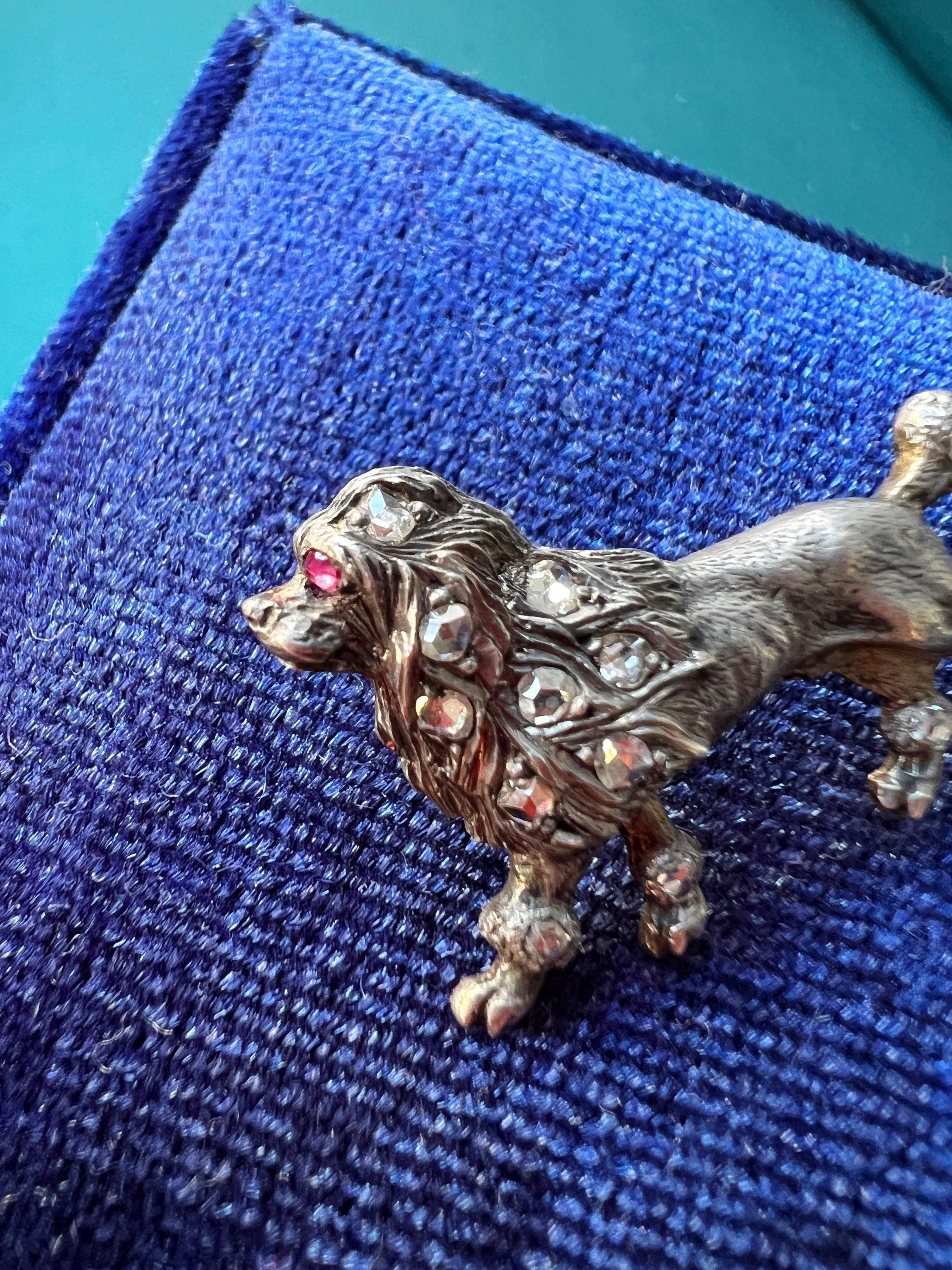 Antique 18K gold diamond poodle dog brooch - Curiously timeless