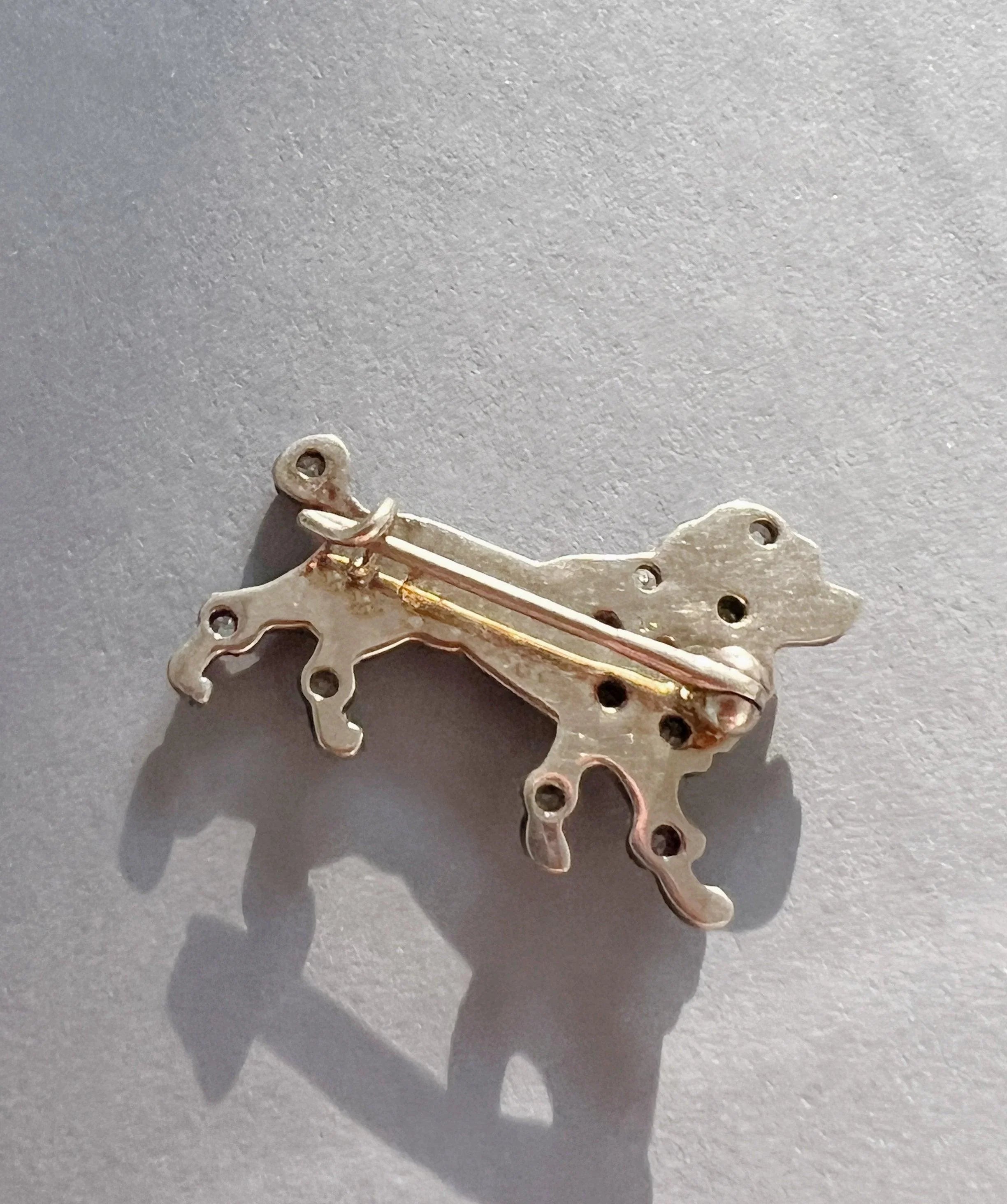 Antique 18K gold diamond poodle dog brooch - Curiously timeless