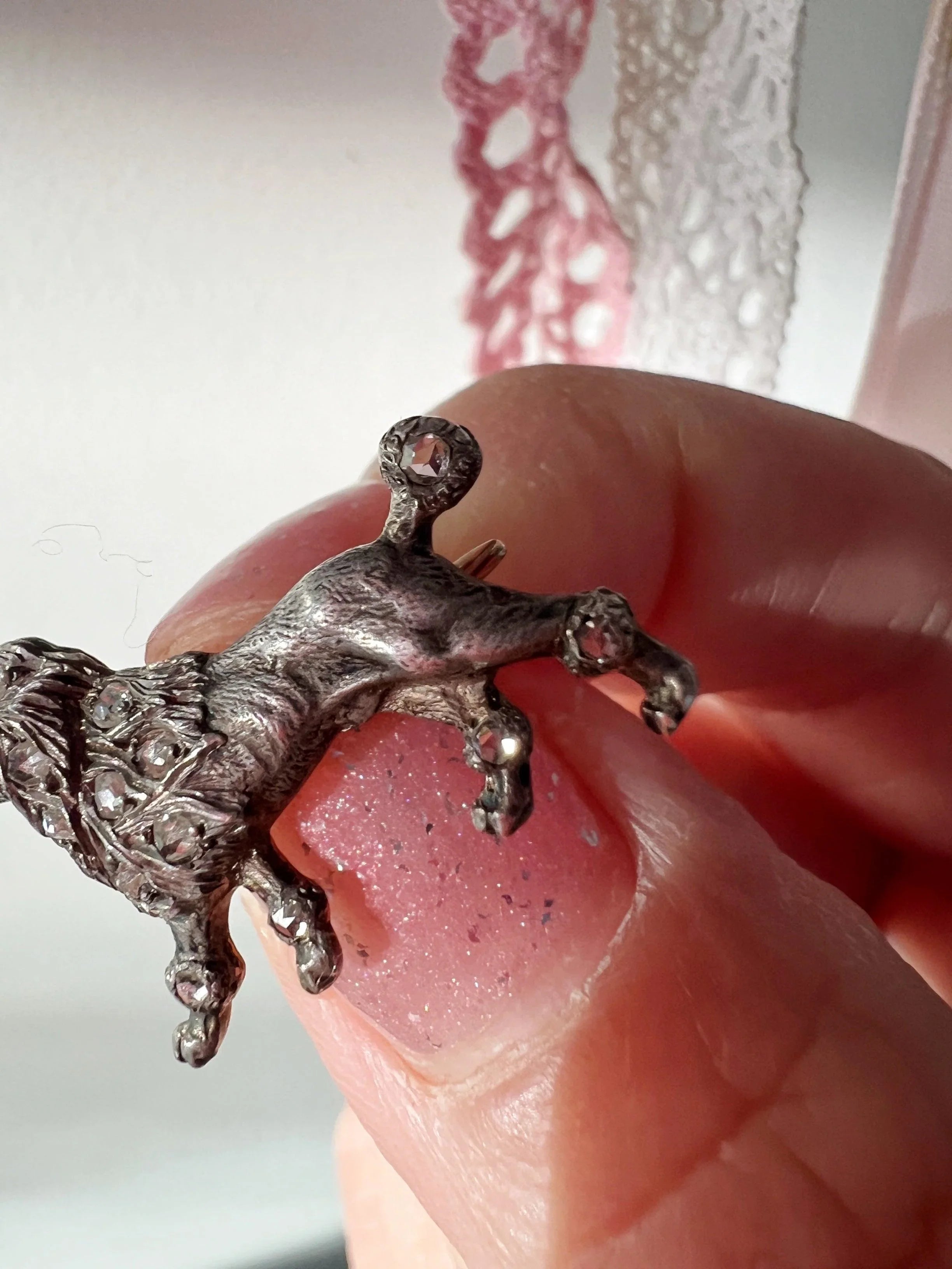 Antique 18K gold diamond poodle dog brooch - Curiously timeless
