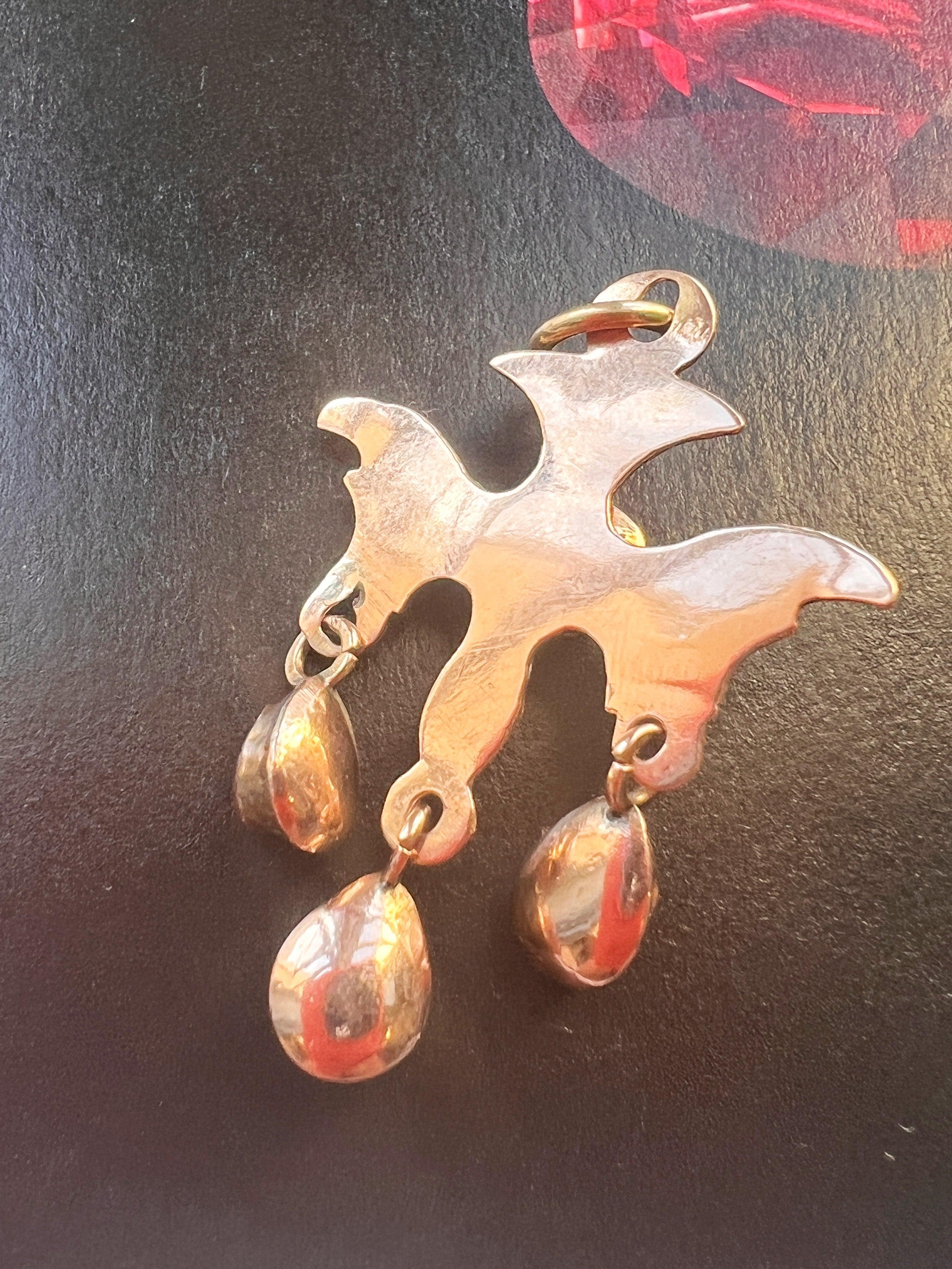 Rare & Beautiful French Antique 18k gold enameled garnet Saint Esprit Holy Spirit pendant - Curiously timeless