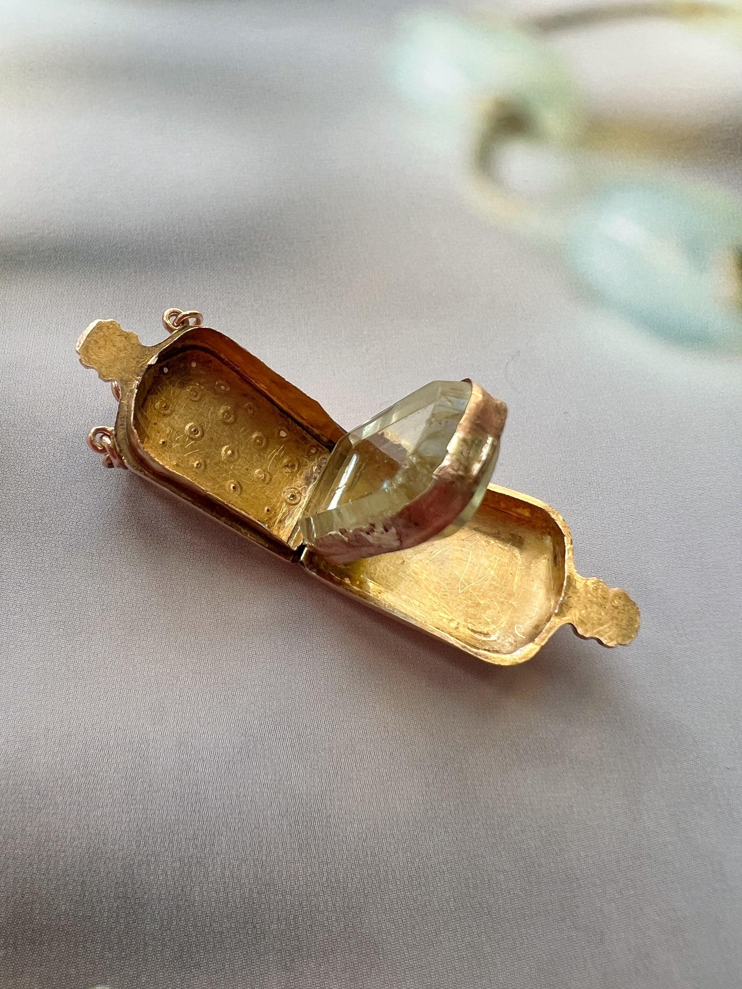 Victorian era 18K gold pearl little bottle locket pendant - Curiously timeless