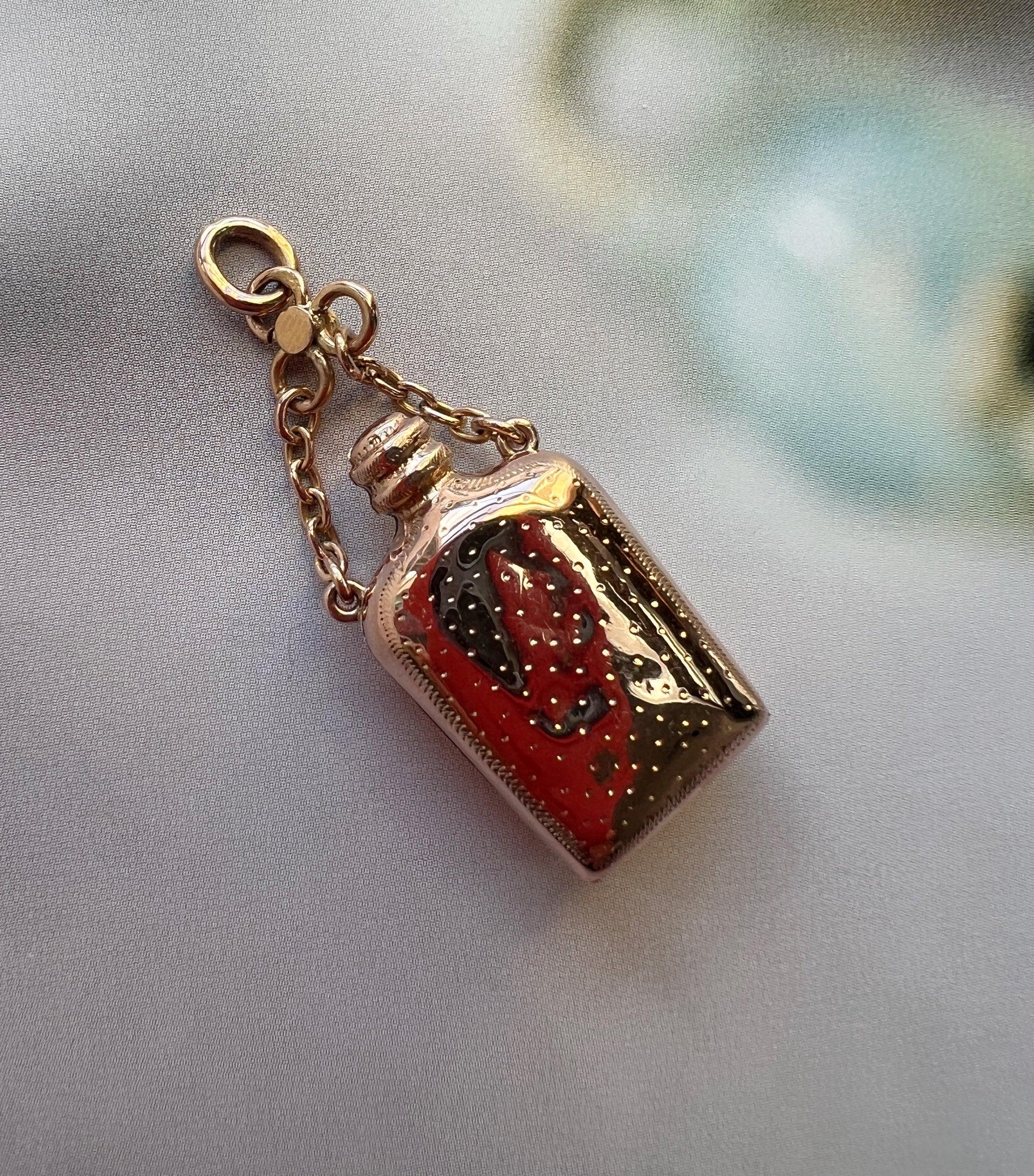 Victorian era 18K gold pearl little bottle locket pendant - Curiously timeless