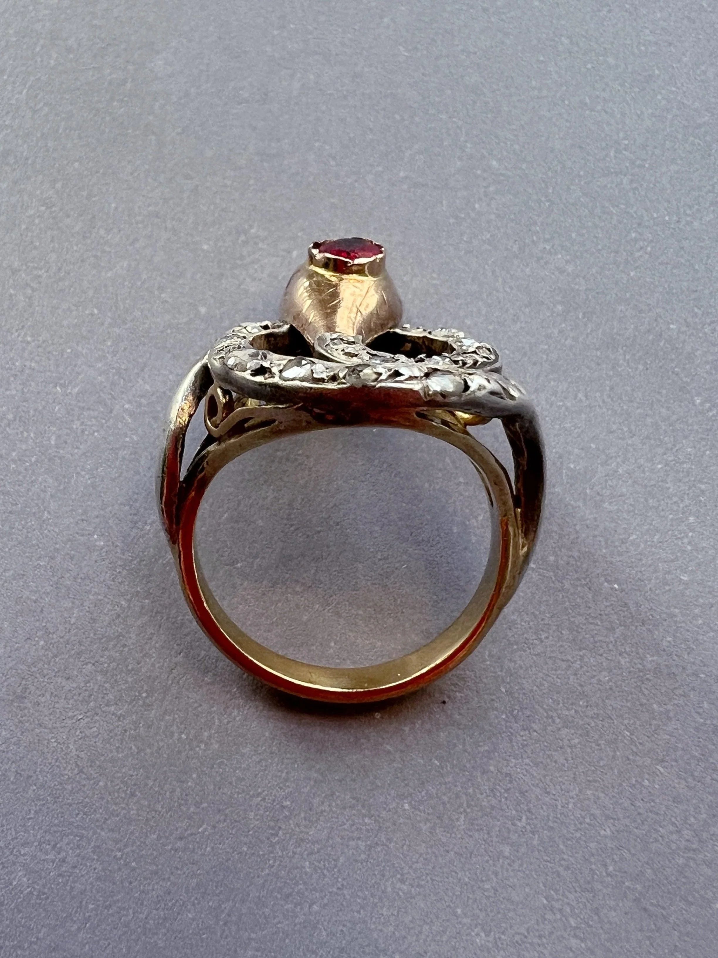 Victorian era 18K gold rose cut diamond twisted snake ring - Curiously timeless