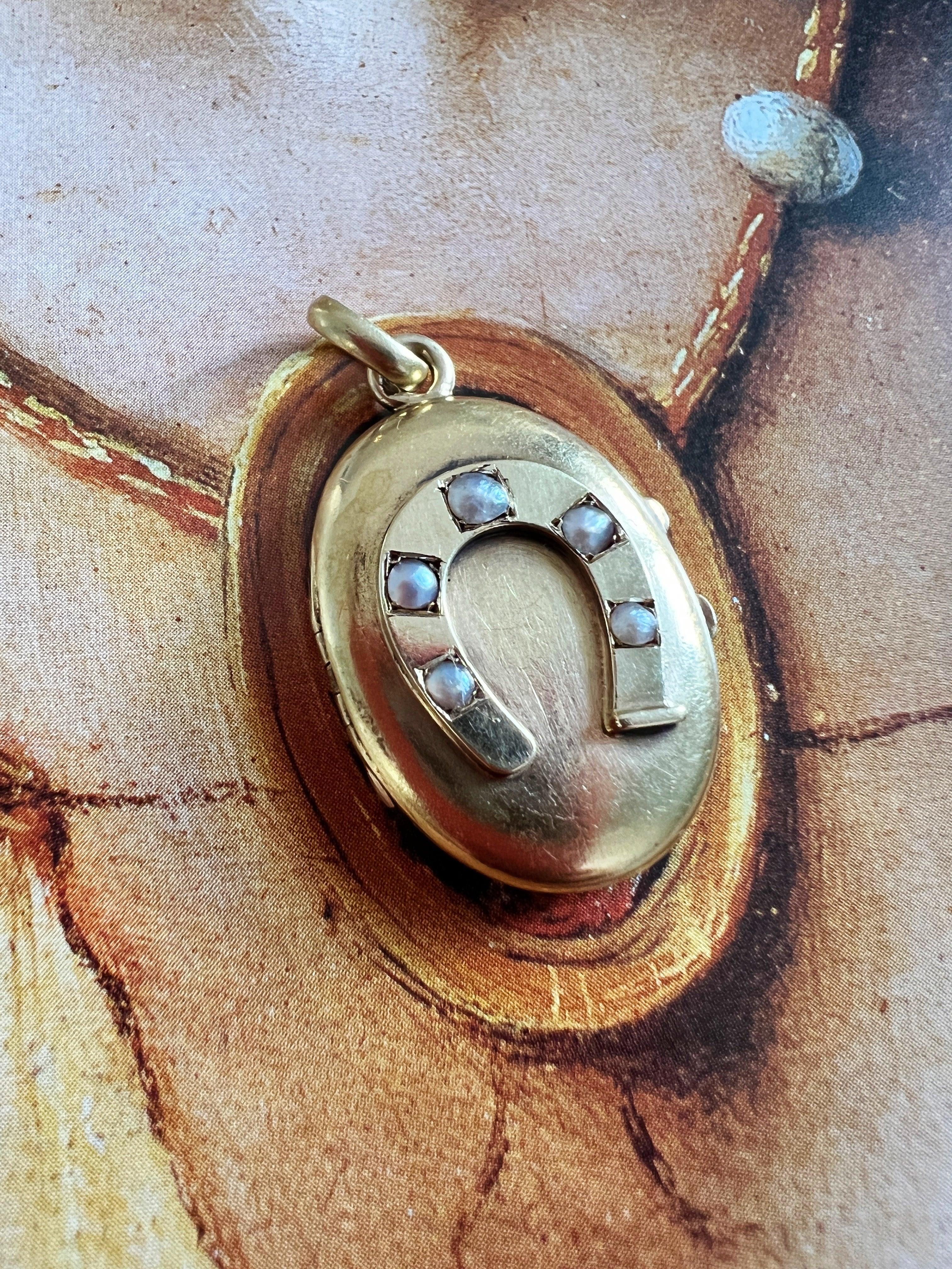 Lucky French Antique Victorian era 18K gold horseshoe locket pendant - Curiously timeless