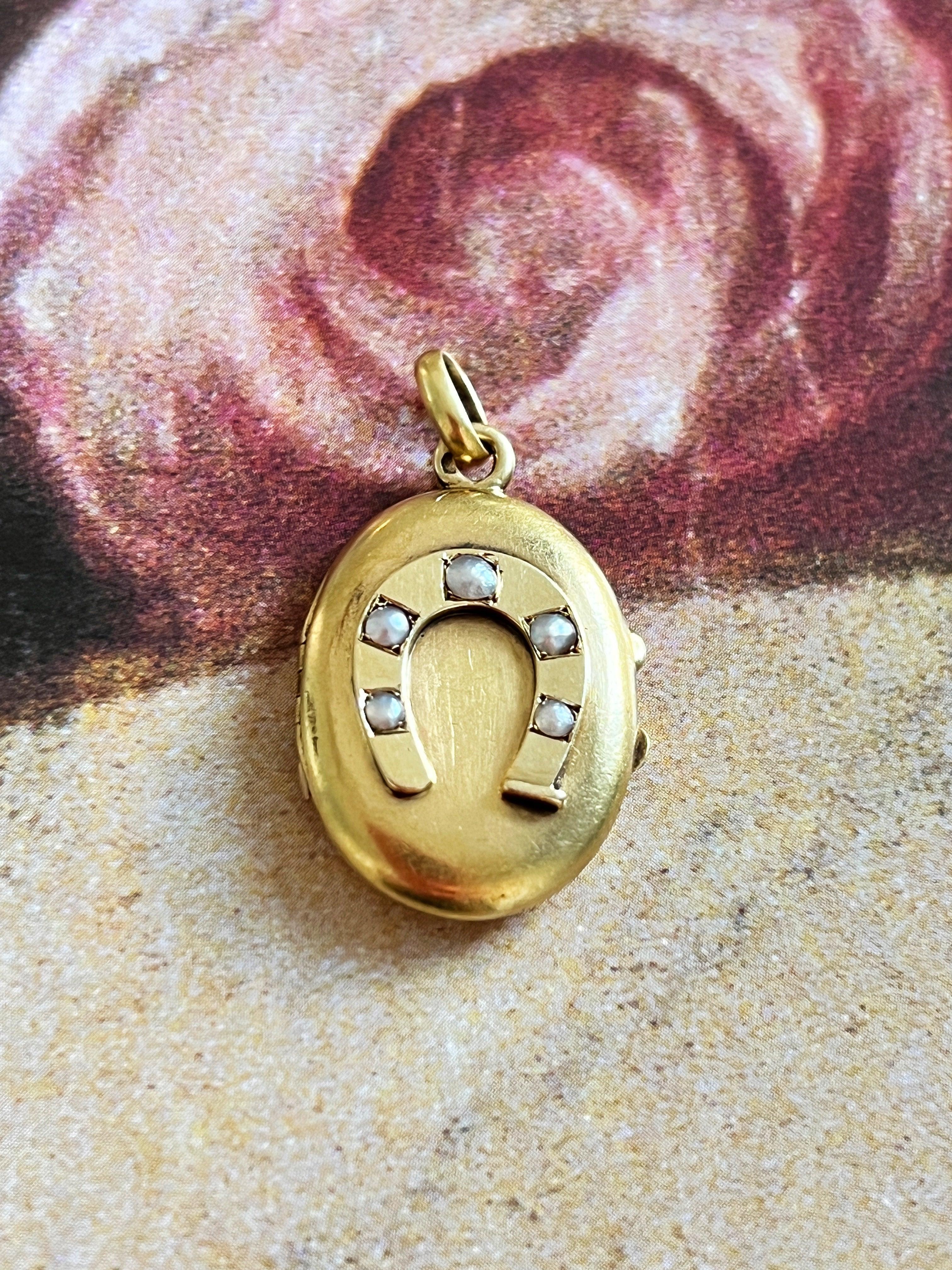 Lucky French Antique Victorian era 18K gold horseshoe locket pendant - Curiously timeless
