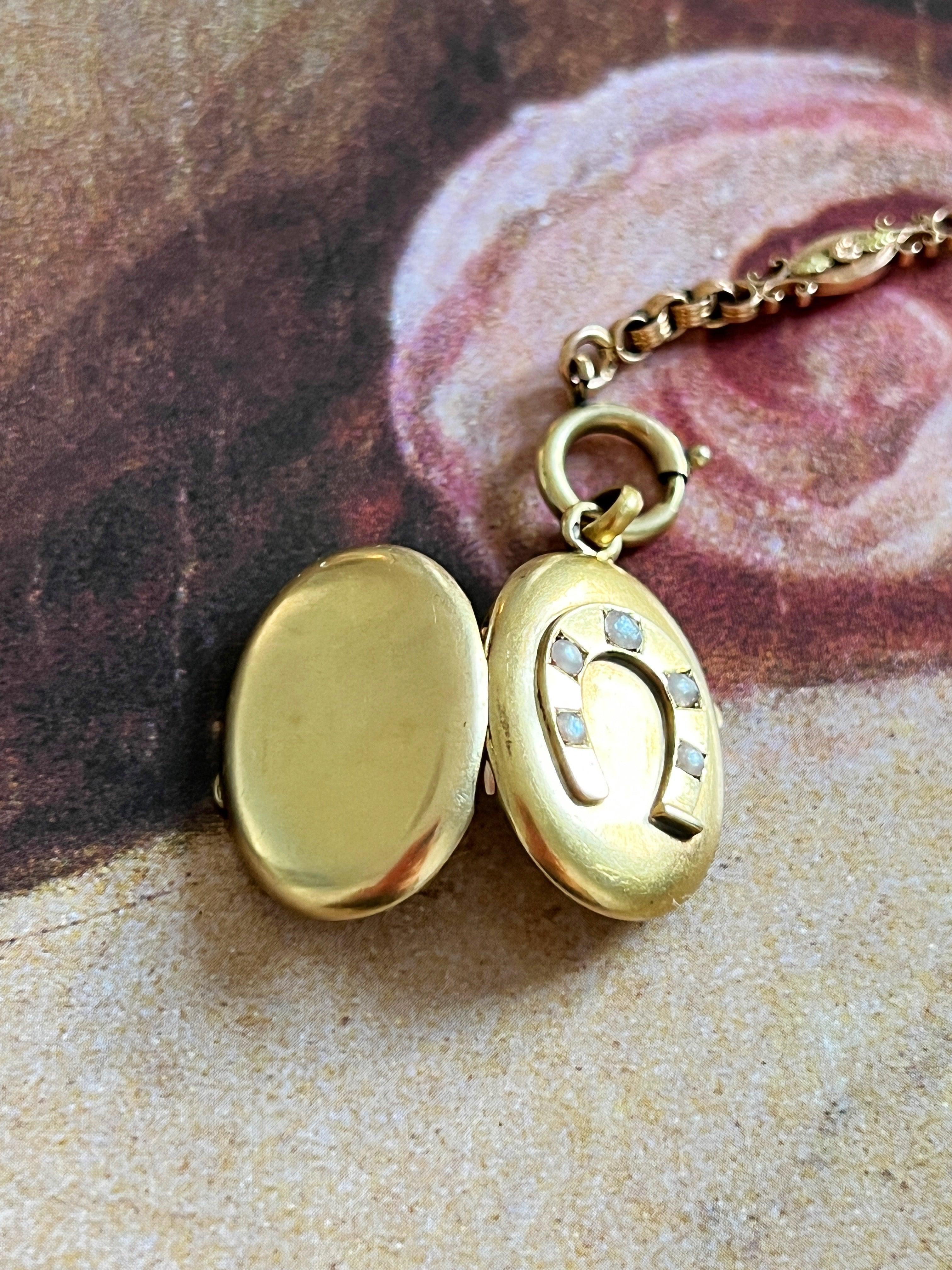 Lucky French Antique Victorian era 18K gold horseshoe locket pendant - Curiously timeless