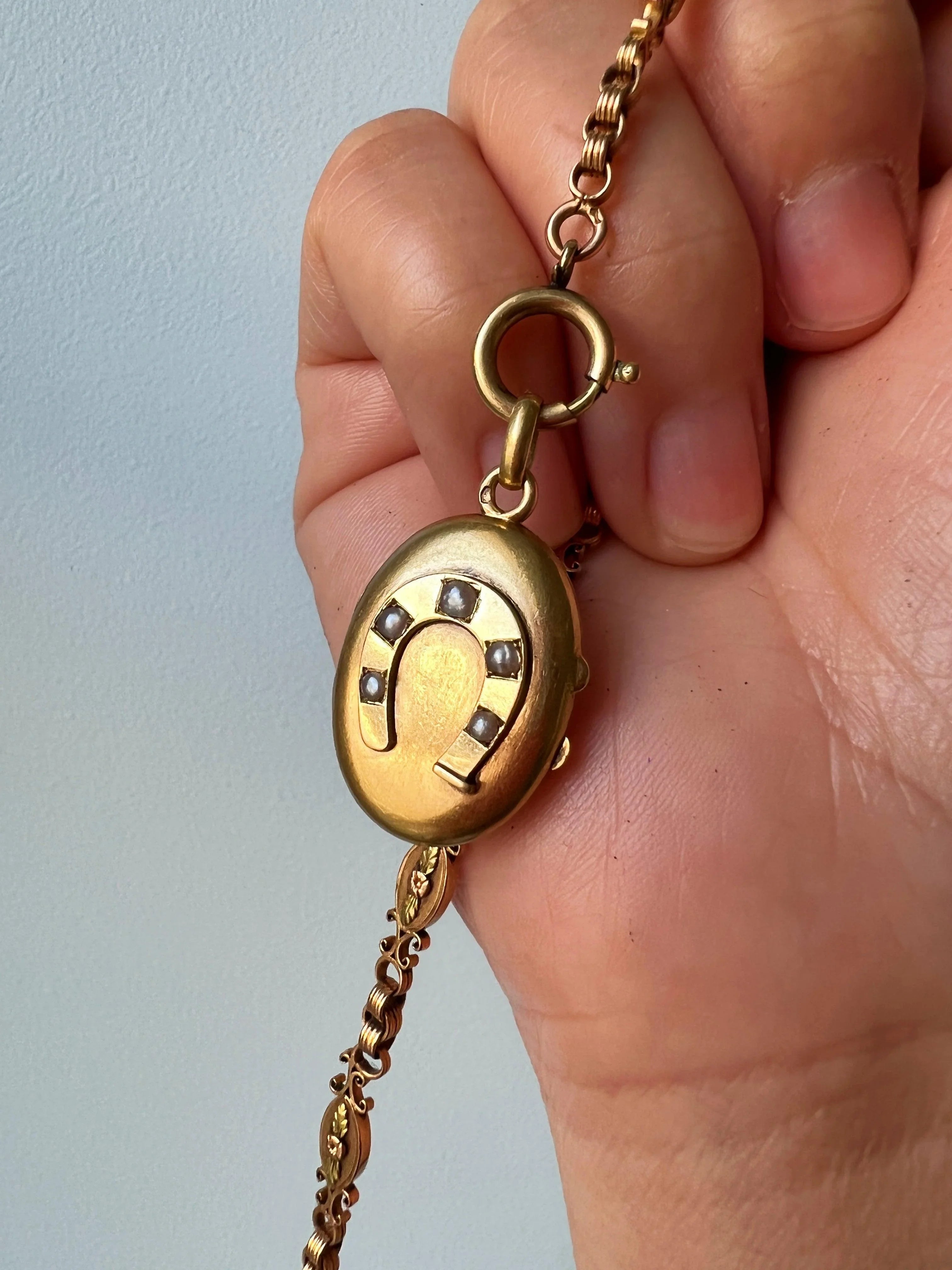 Lucky French Antique Victorian era 18K gold horseshoe locket pendant - Curiously timeless
