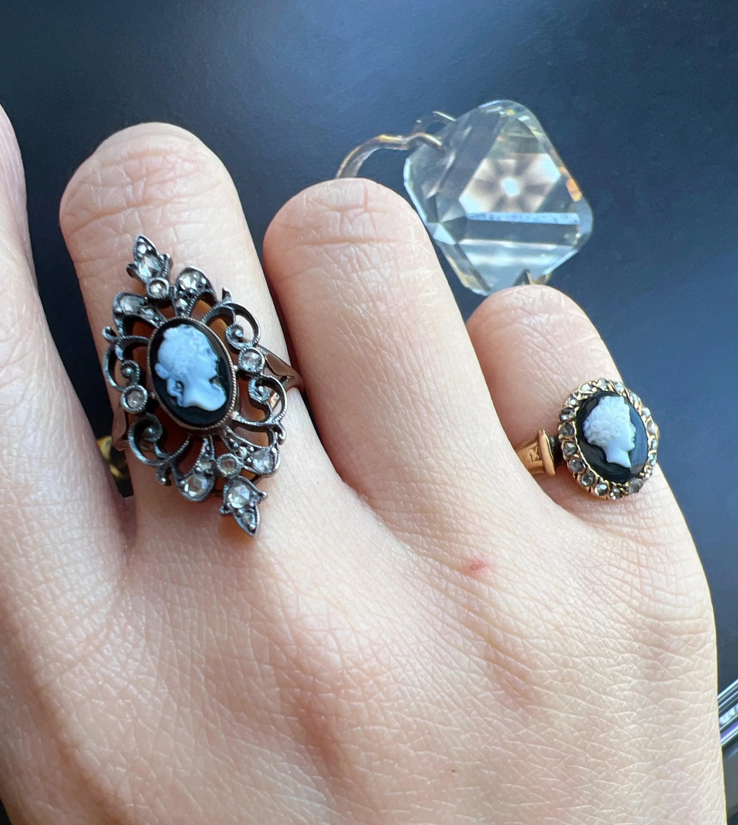 Beautiful Victorian 18k gold Diamond Onyx Cameo Ring - Curiously timeless