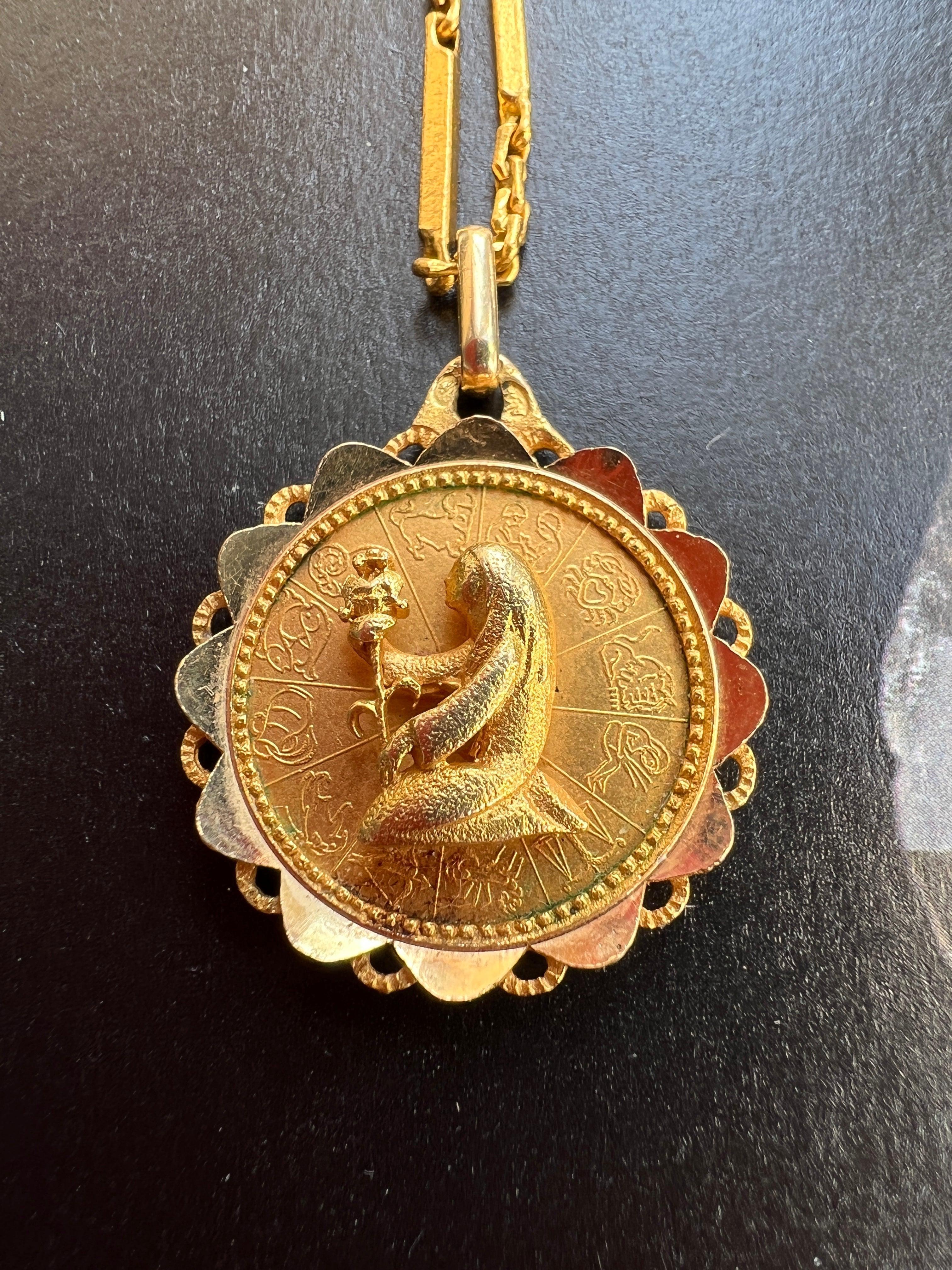 Vintage French 18k gold Augis signed Virgo medal - Curiously timeless