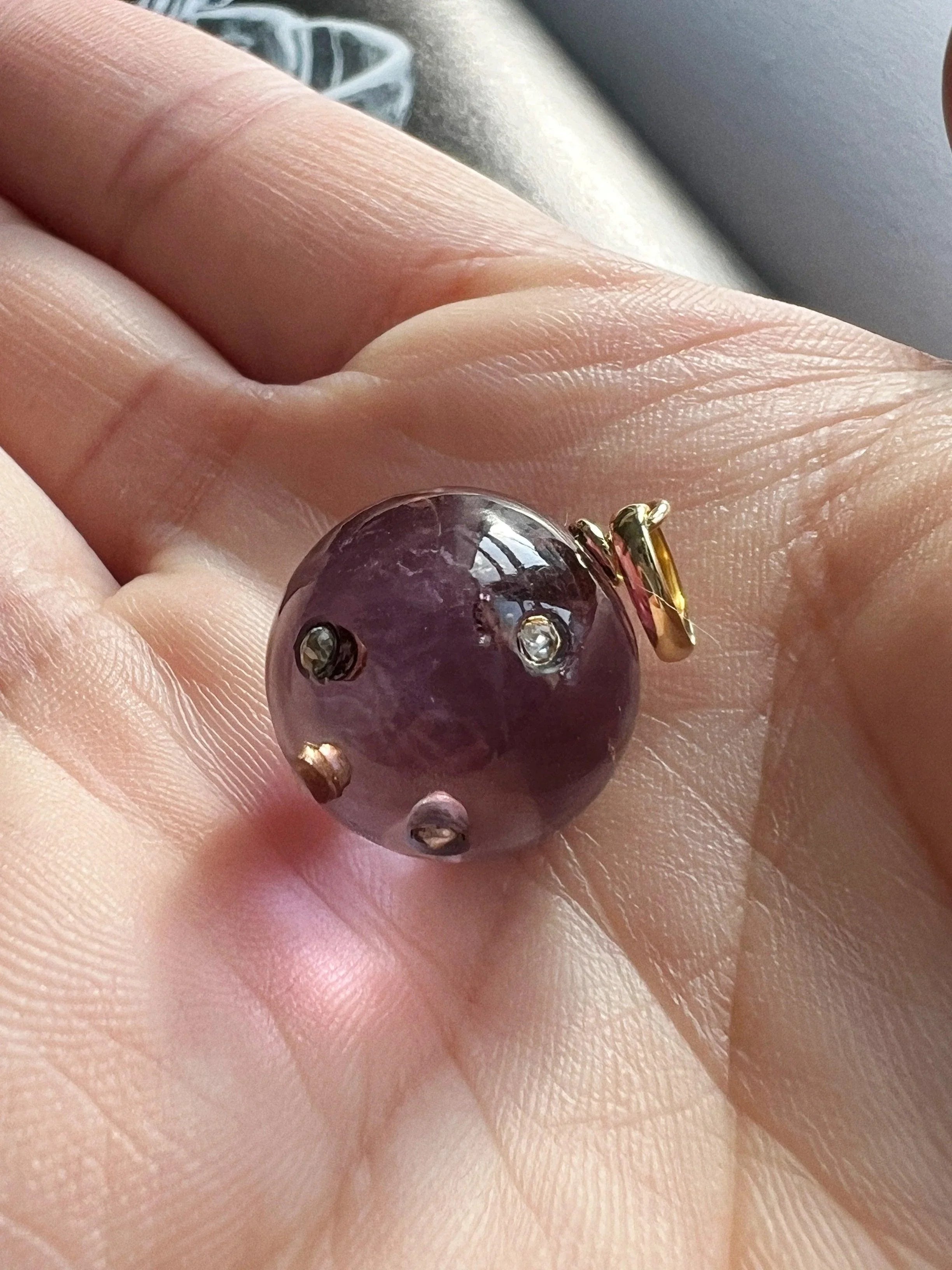 Victorian era 18K gold Amethyst Diamond Orb pendant - Curiously timeless