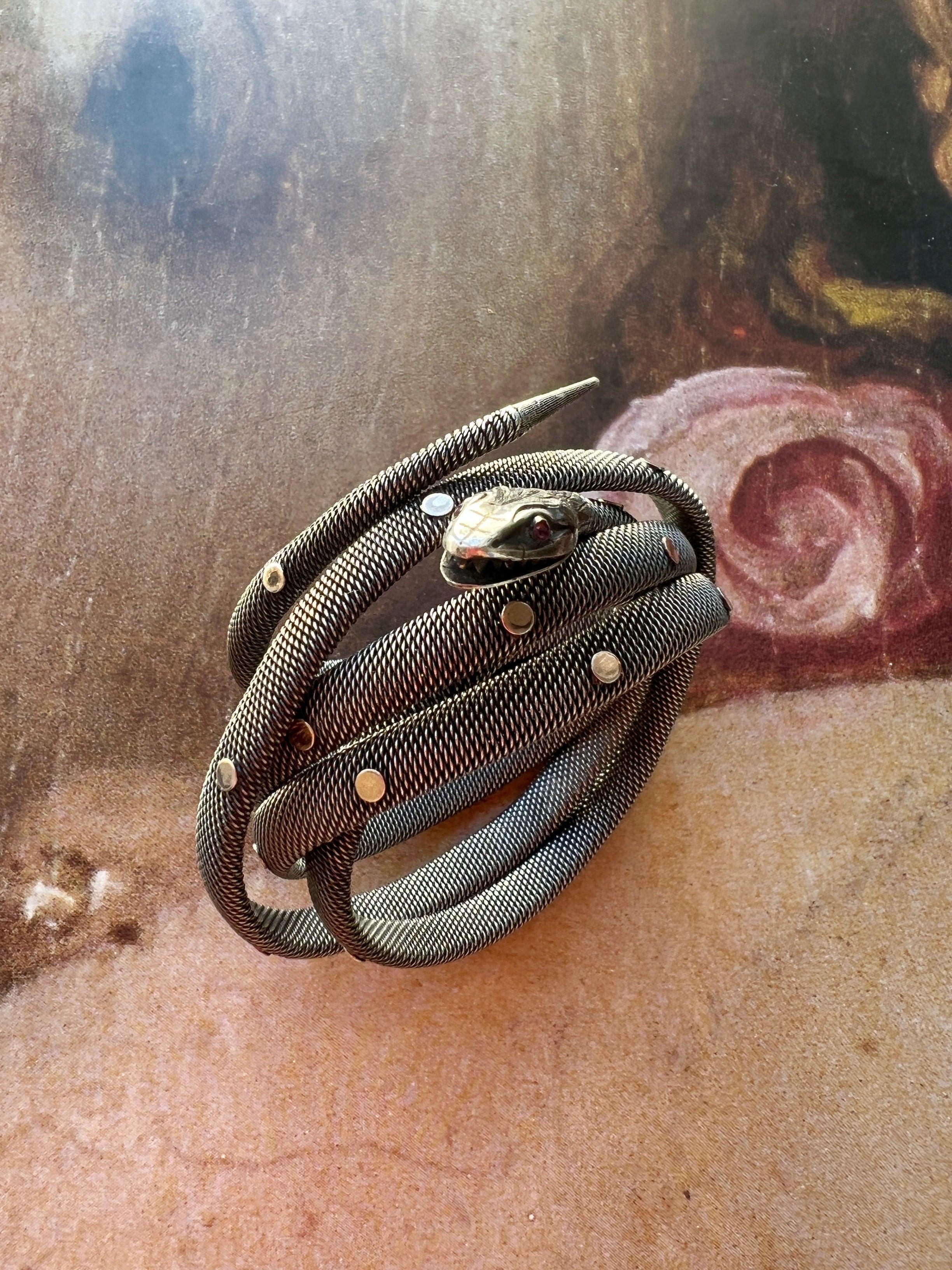 Beautiful antique niello silver snake bracelet - Curiously timeless