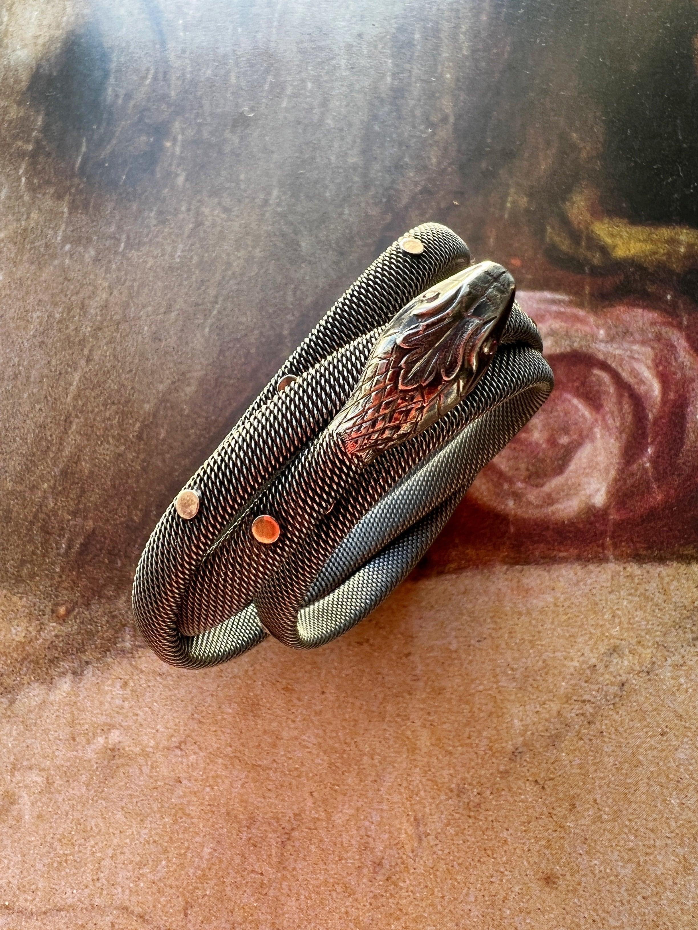 Beautiful antique niello silver snake bracelet - Curiously timeless