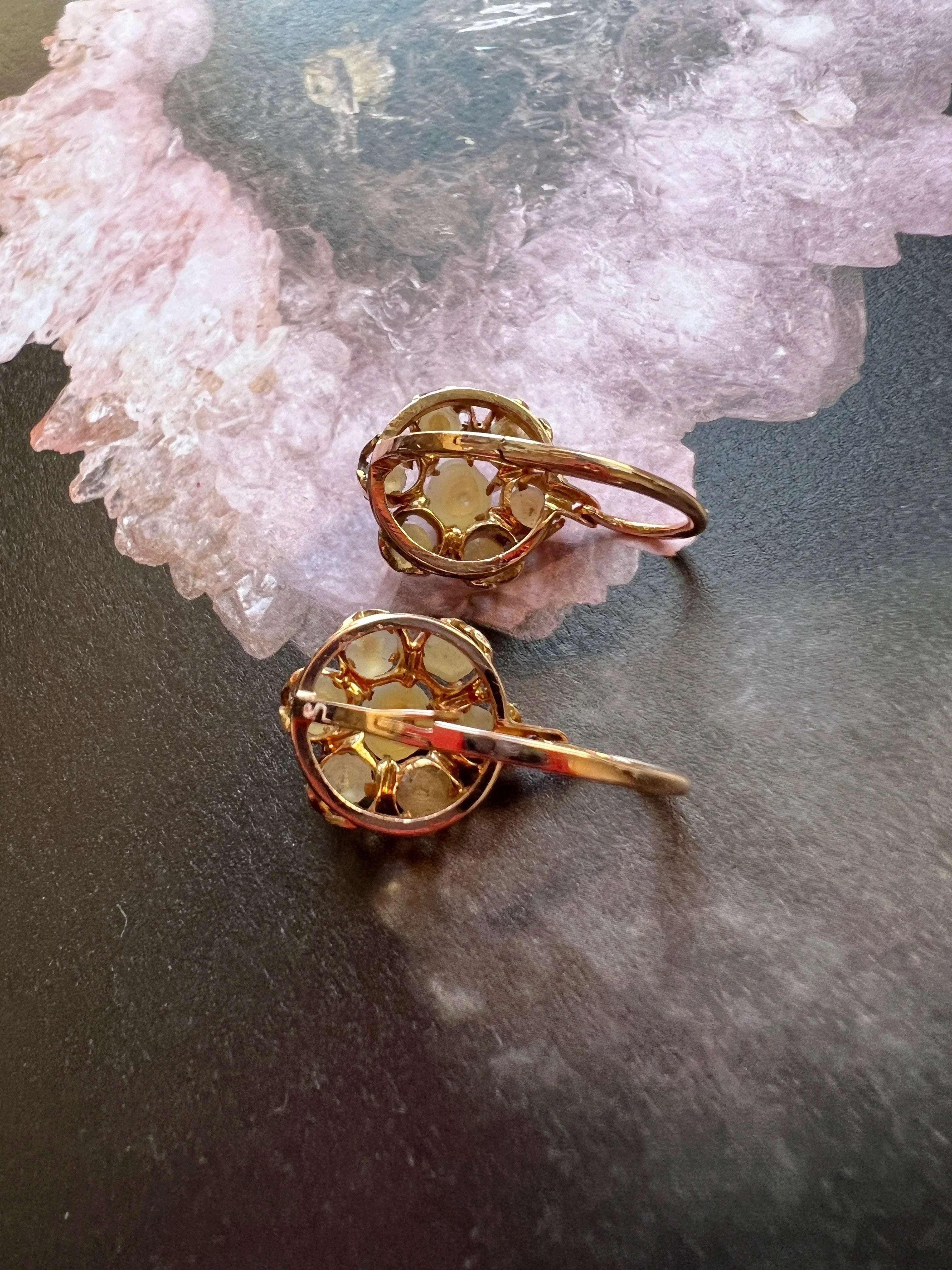 Victorian Era Seed Pearl 18K gold dangle sleeper earrings - Curiously timeless