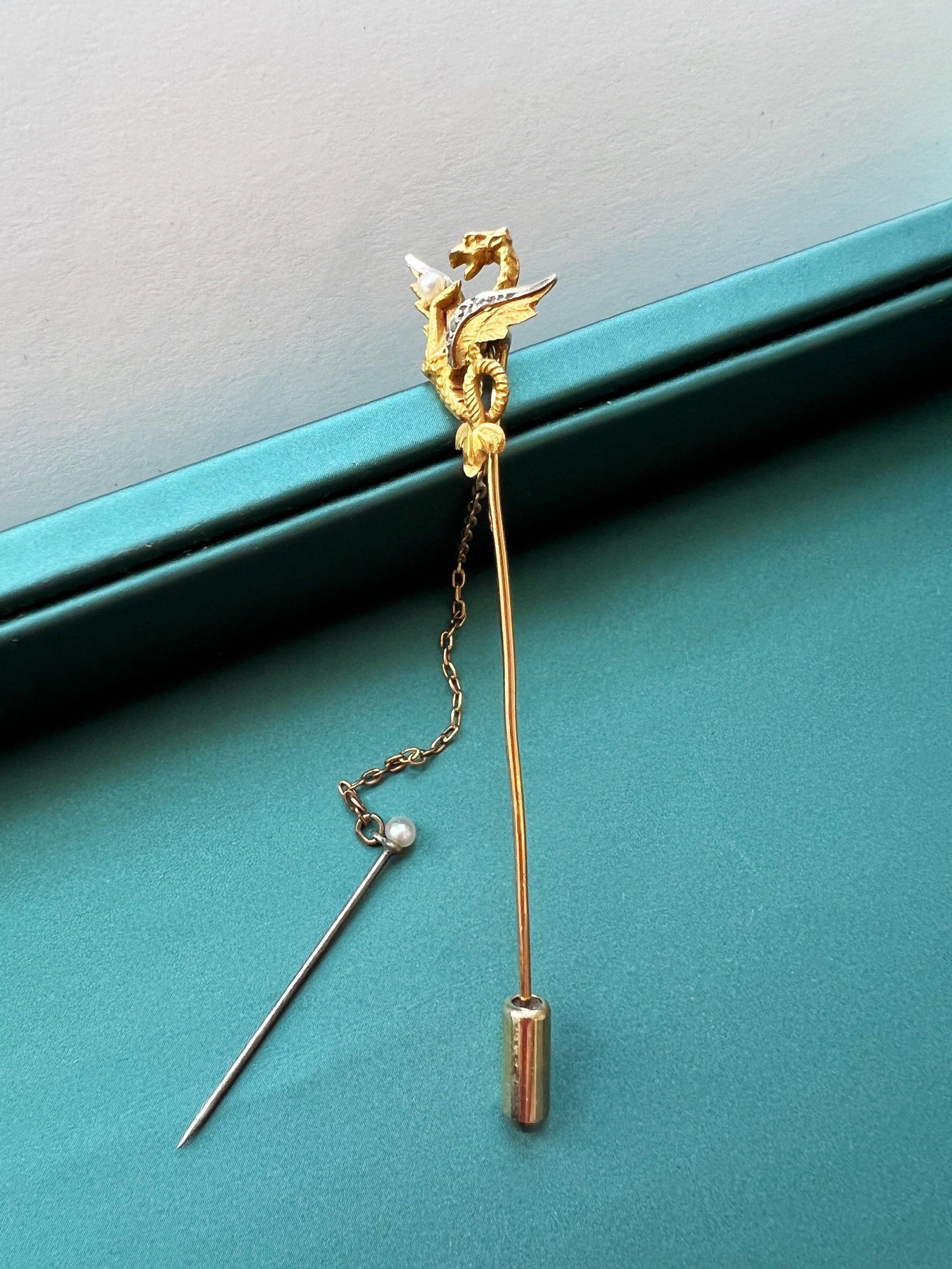 French antique 18K gold diamond chimera pin brooch - Curiously timeless