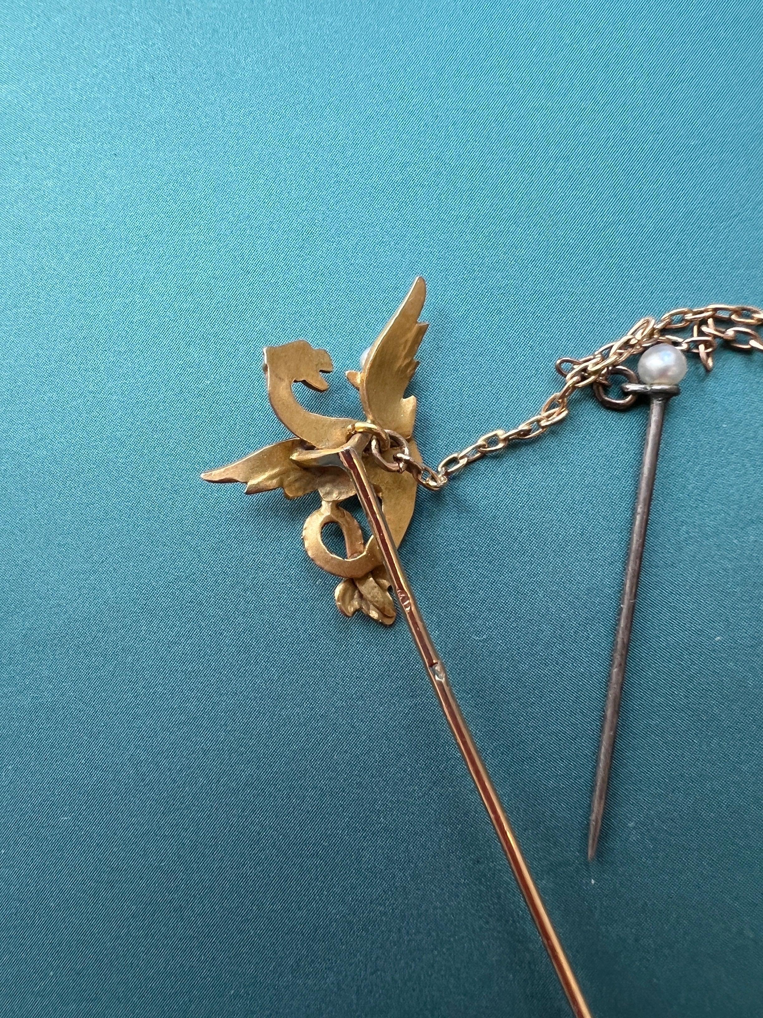 French antique 18K gold diamond chimera pin brooch - Curiously timeless