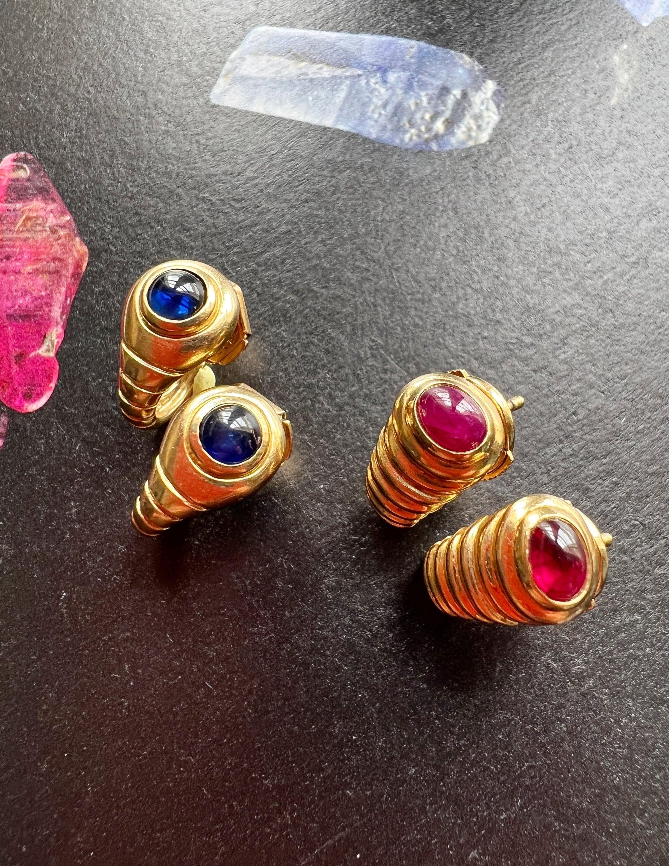 French Vintage 18K gold ruby snake tail earrings - Curiously timeless