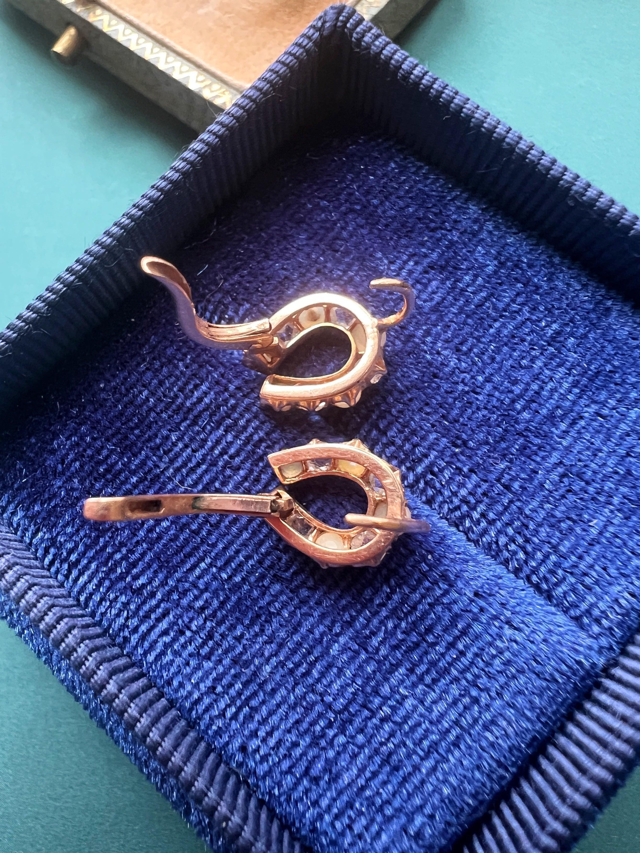 Victorian era rose cut diamonds and pearls horseshoe earrings - Curiously timeless