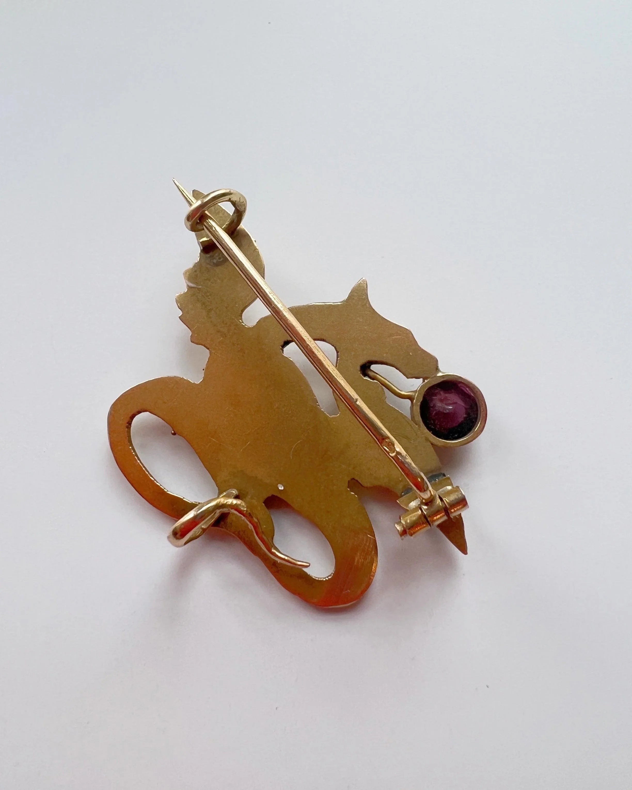 Magnificent French Antique 18K gold diamond tourmaline Chimera brooch - Curiously timeless