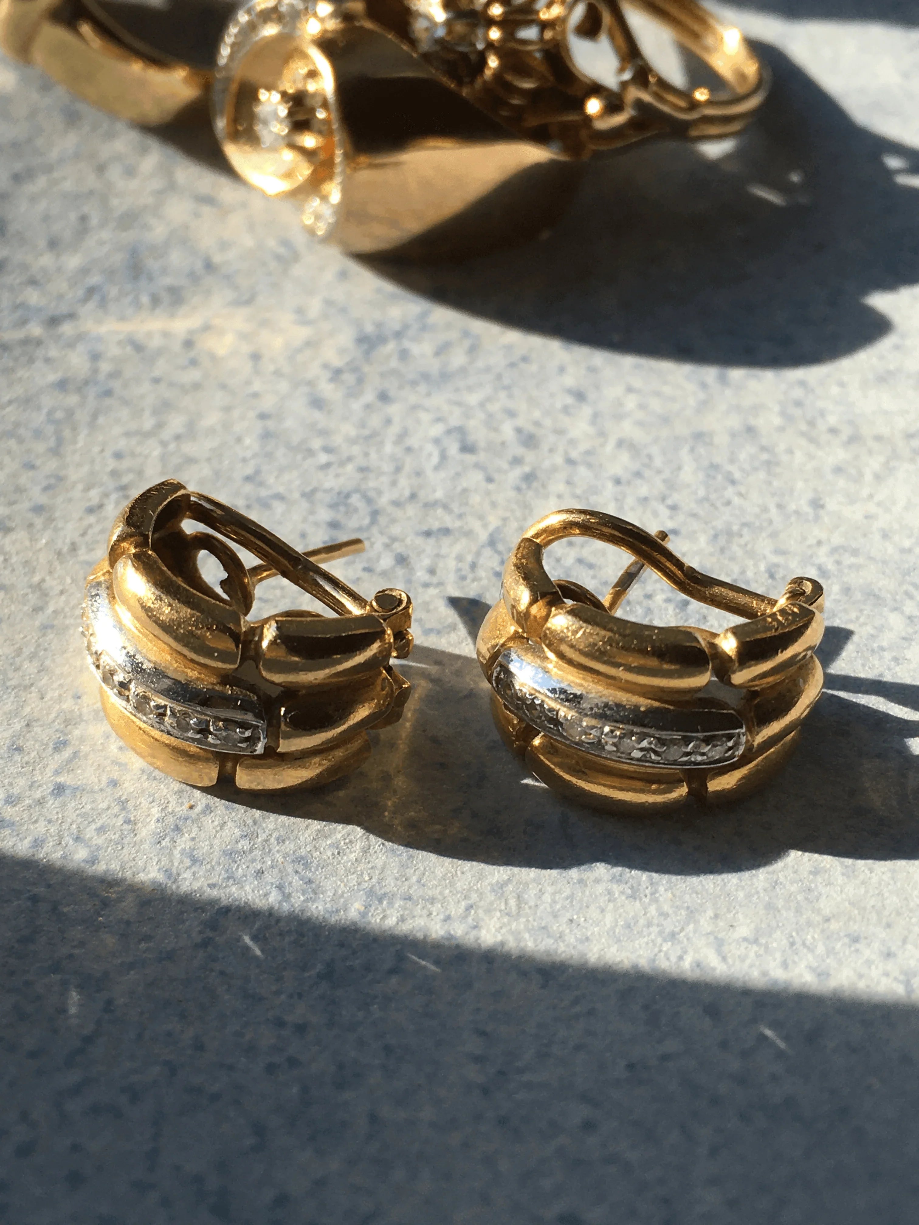 Vintage Retro 18k Yellow White Gold diamond earrings - Curiously timeless