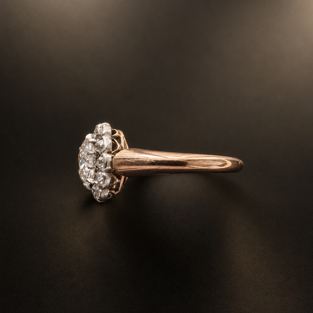 Late Victorian 18K Rose Gold Old Mine Cut Diamond Ring