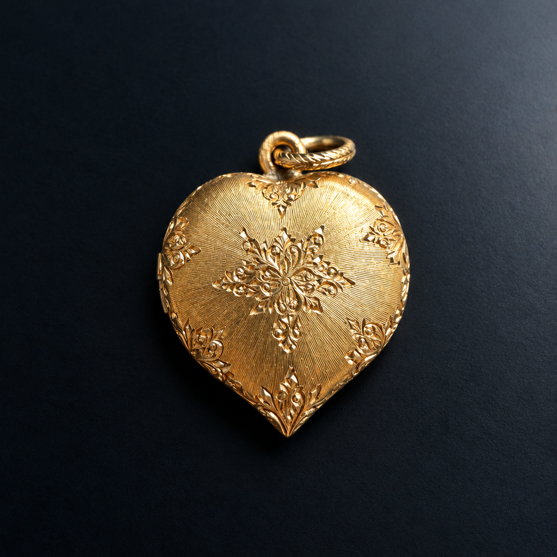 Coeur de fleur, floral heart - 18K Solid Gold Heart Pendant