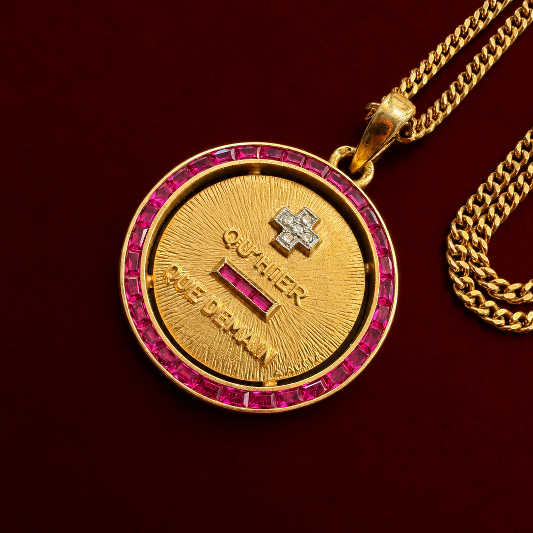 A.Augis 18K gold “more than yesterday less than tomorrow” medal pendant