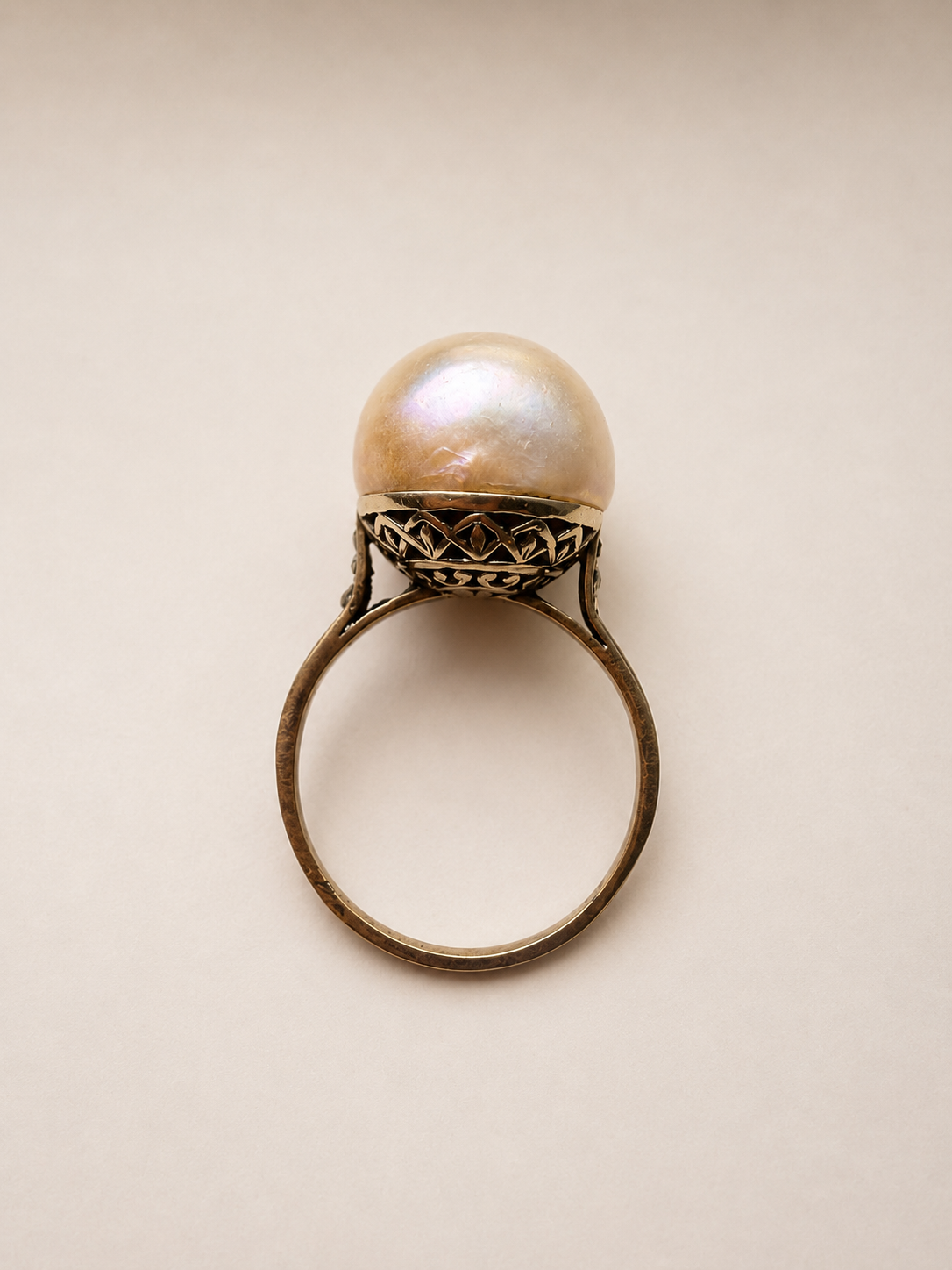 Art Deco 14K White Gold Mabe Pearl diamond Ring