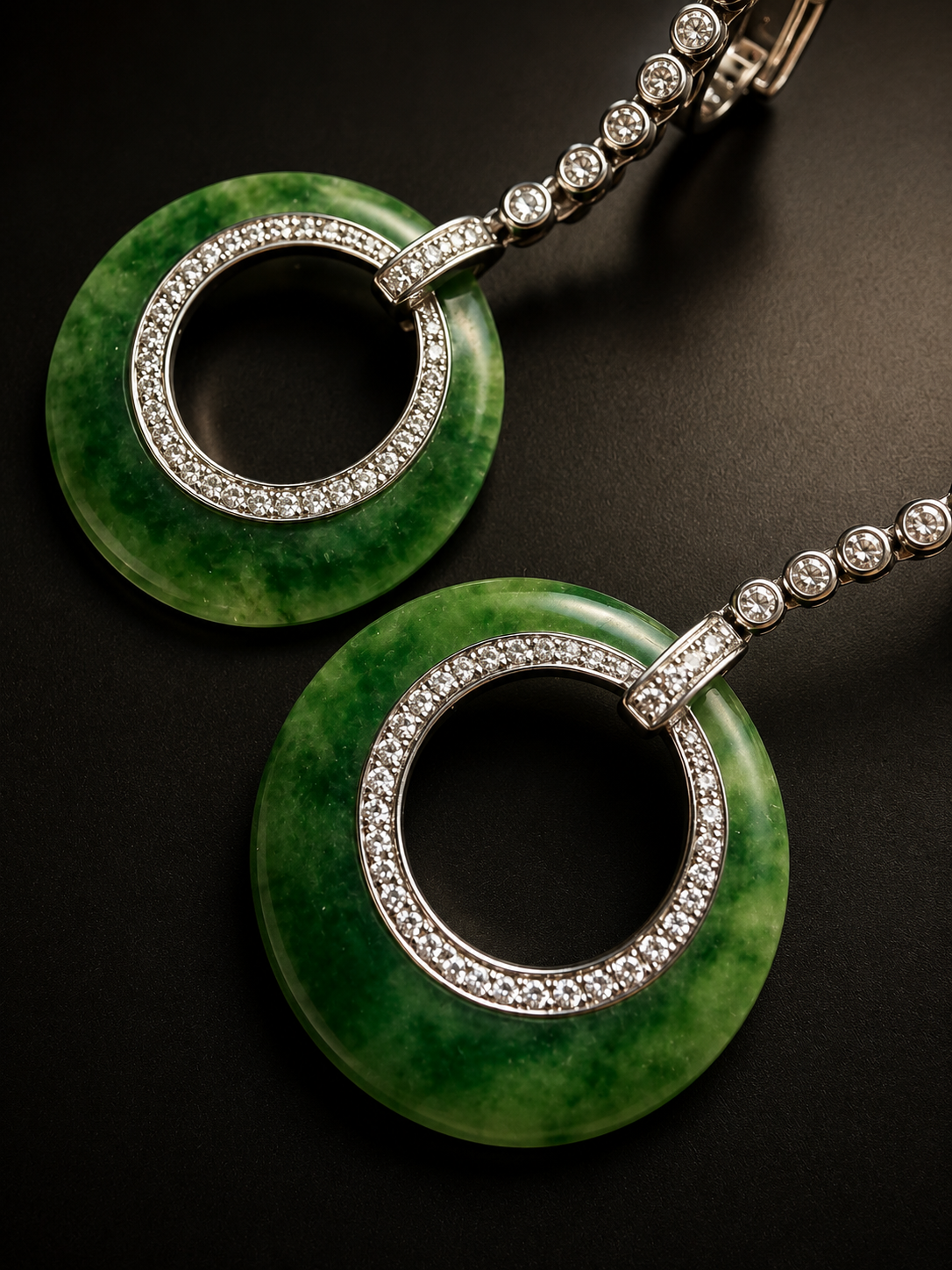Art Deco 18K gold jade diamond drop earrings