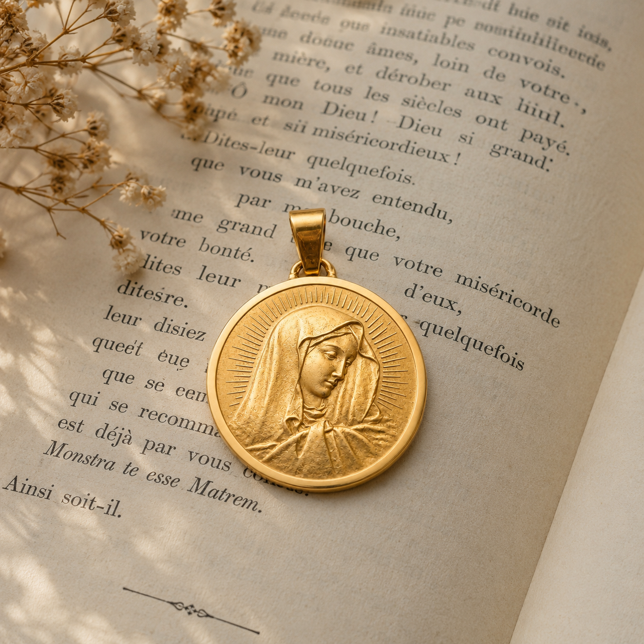 Antique French 18K Gold Virgin Mary Medal Pendant