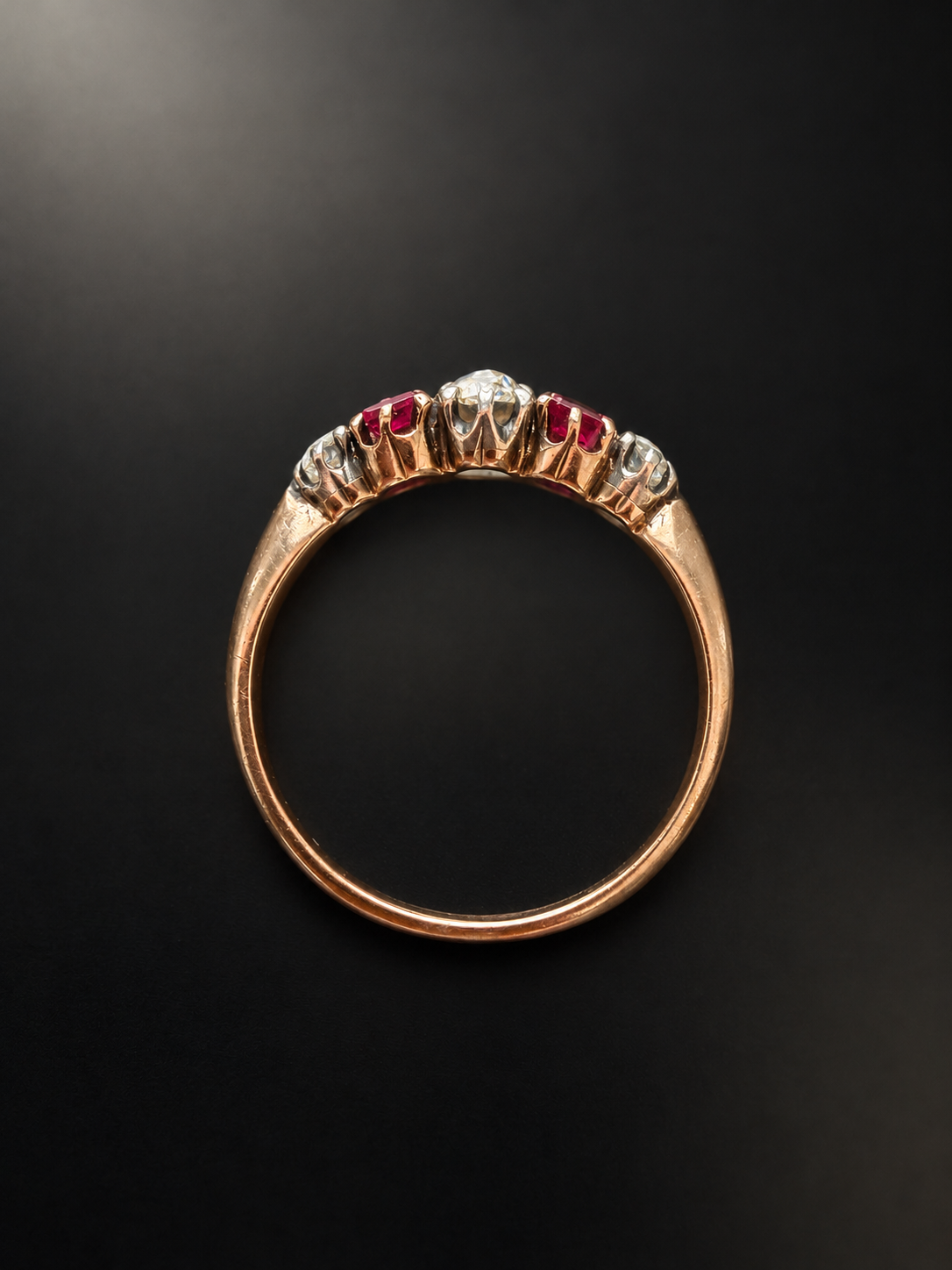 Antique French 18K Gold Diamonds & Rubies garter ring