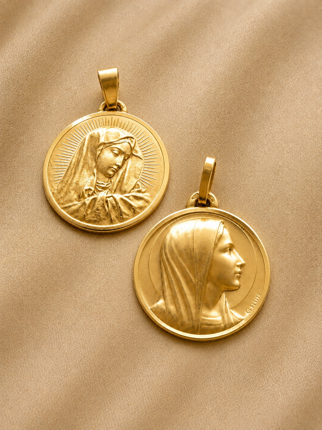 Antique French 18K Gold Virgin Mary Medal Pendant