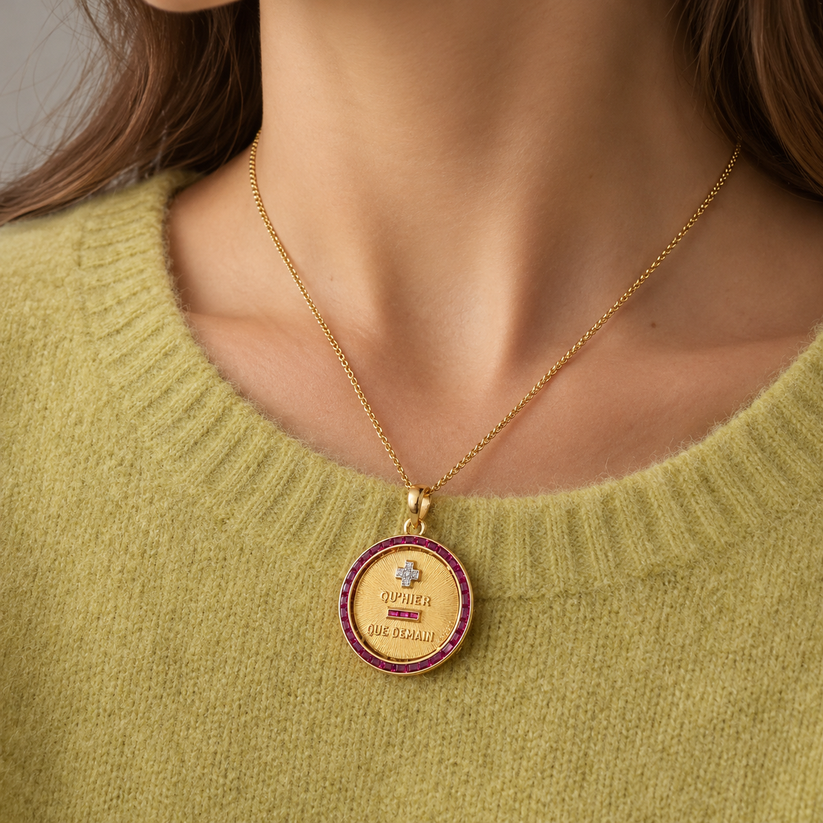 A.Augis 18K gold “more than yesterday less than tomorrow” medal pendant