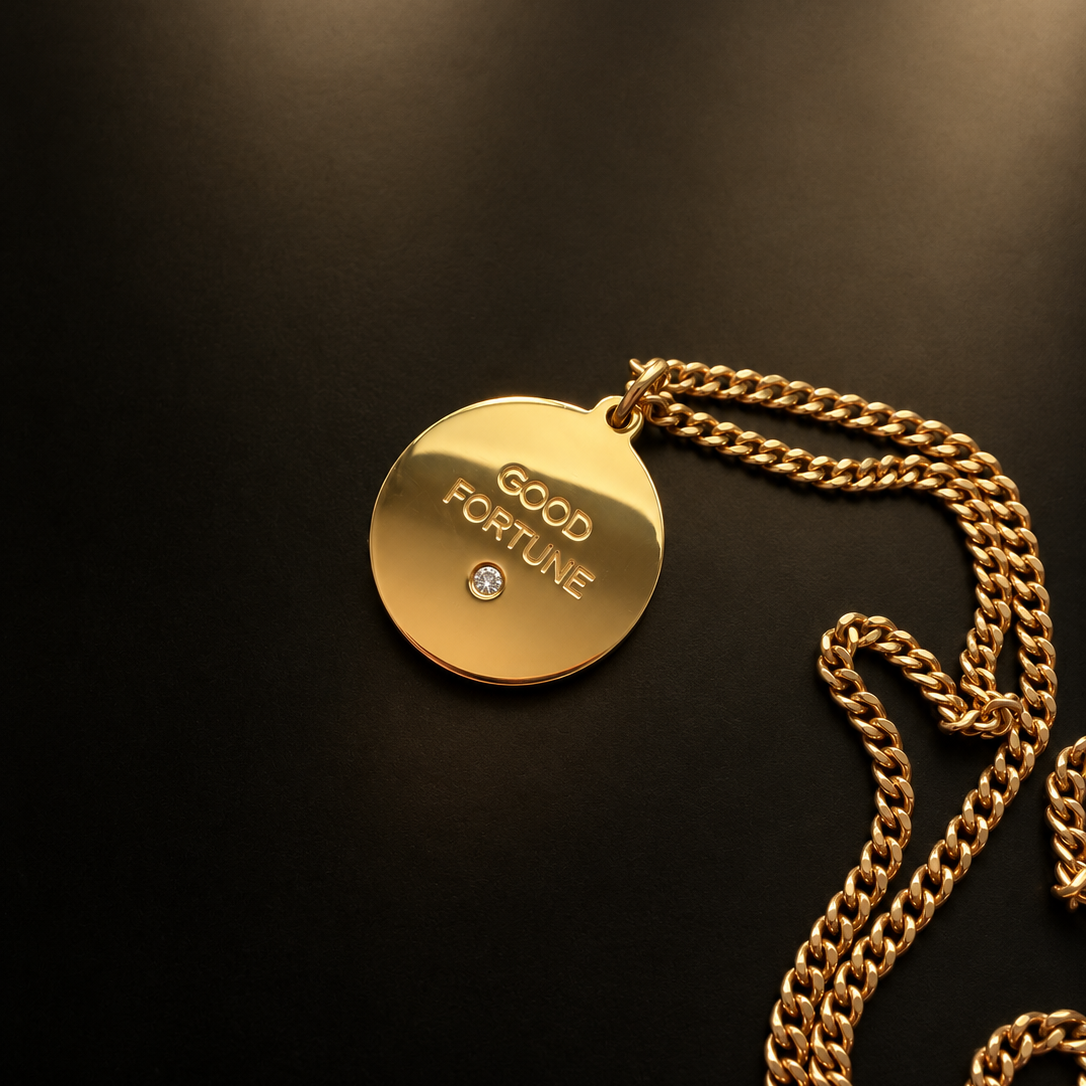 Vintage Tiffany & Co. “Good Fortune” 18K Gold diamond Charm Pendant